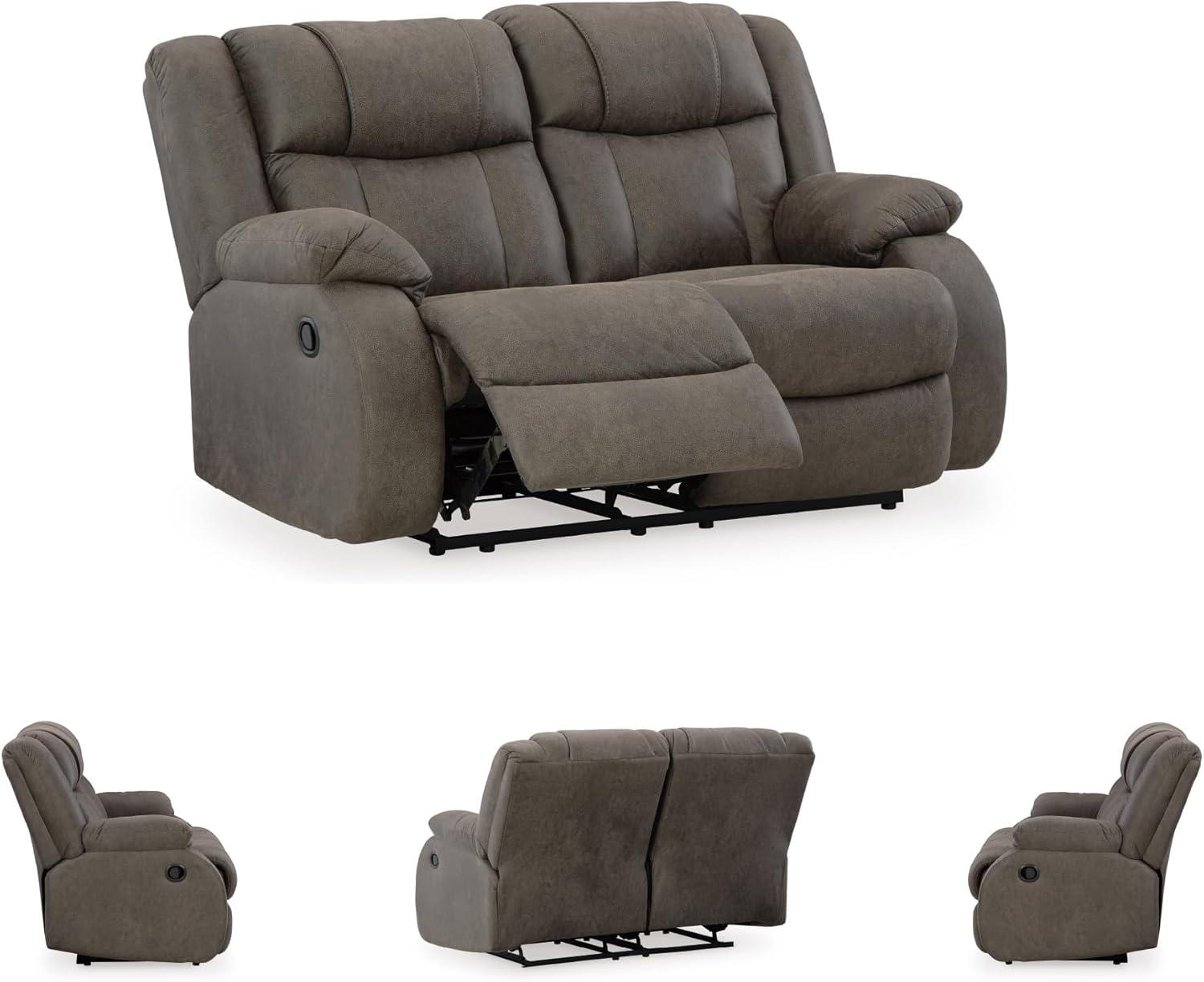 imageSignature Design by Ashley First Base Contemporary Faux Leather Manual Reclining Loveseat GrayGrey