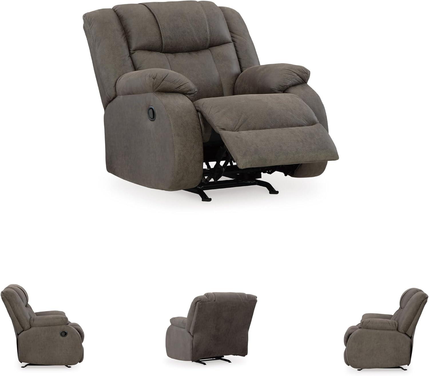 imageSignature Design by Ashley First Base Contemporary Faux Leather Manual Reclining Loveseat GrayGrey