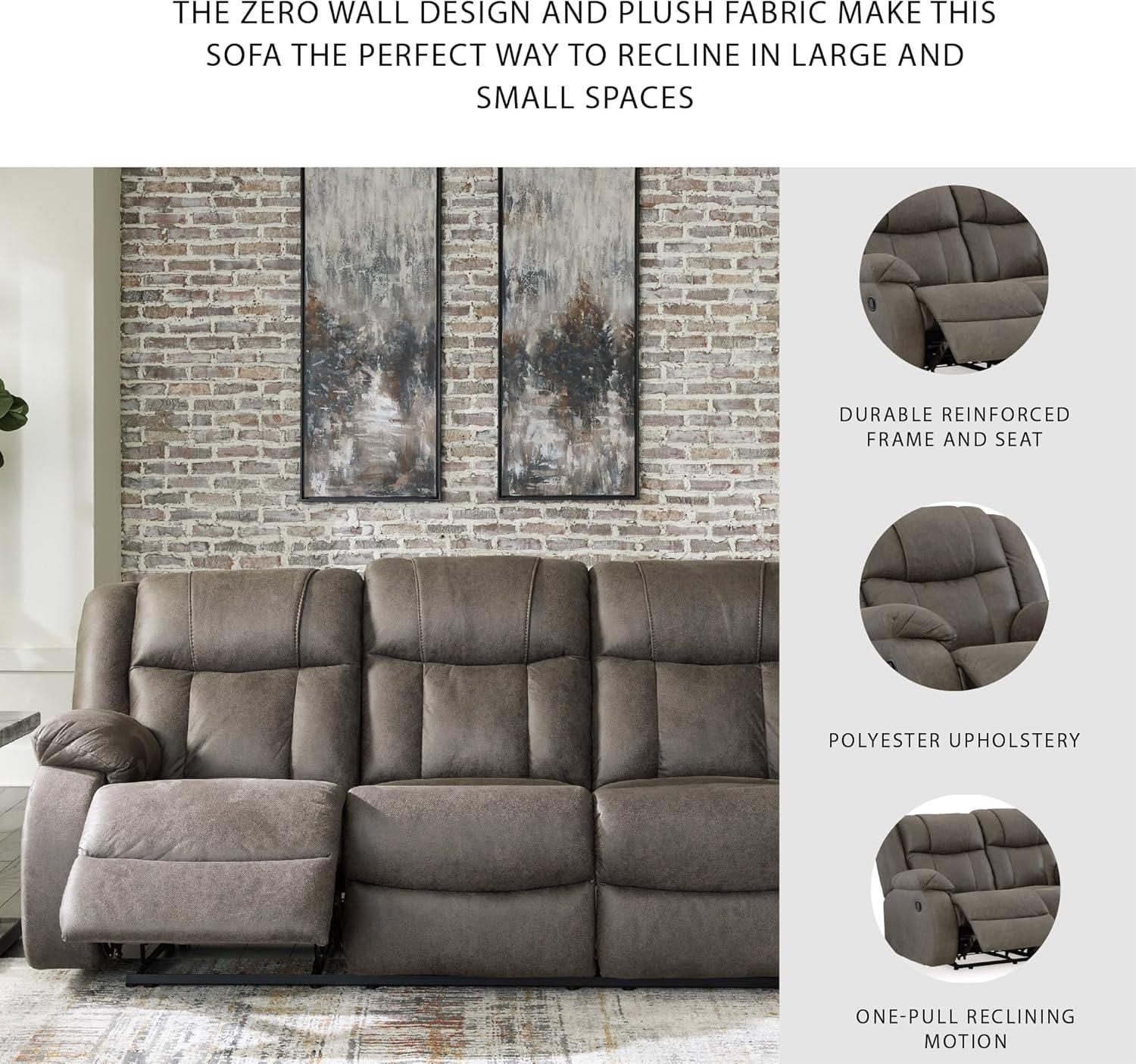imageSignature Design by Ashley First Base Contemporary Faux Leather Manual Reclining Loveseat GrayGrey