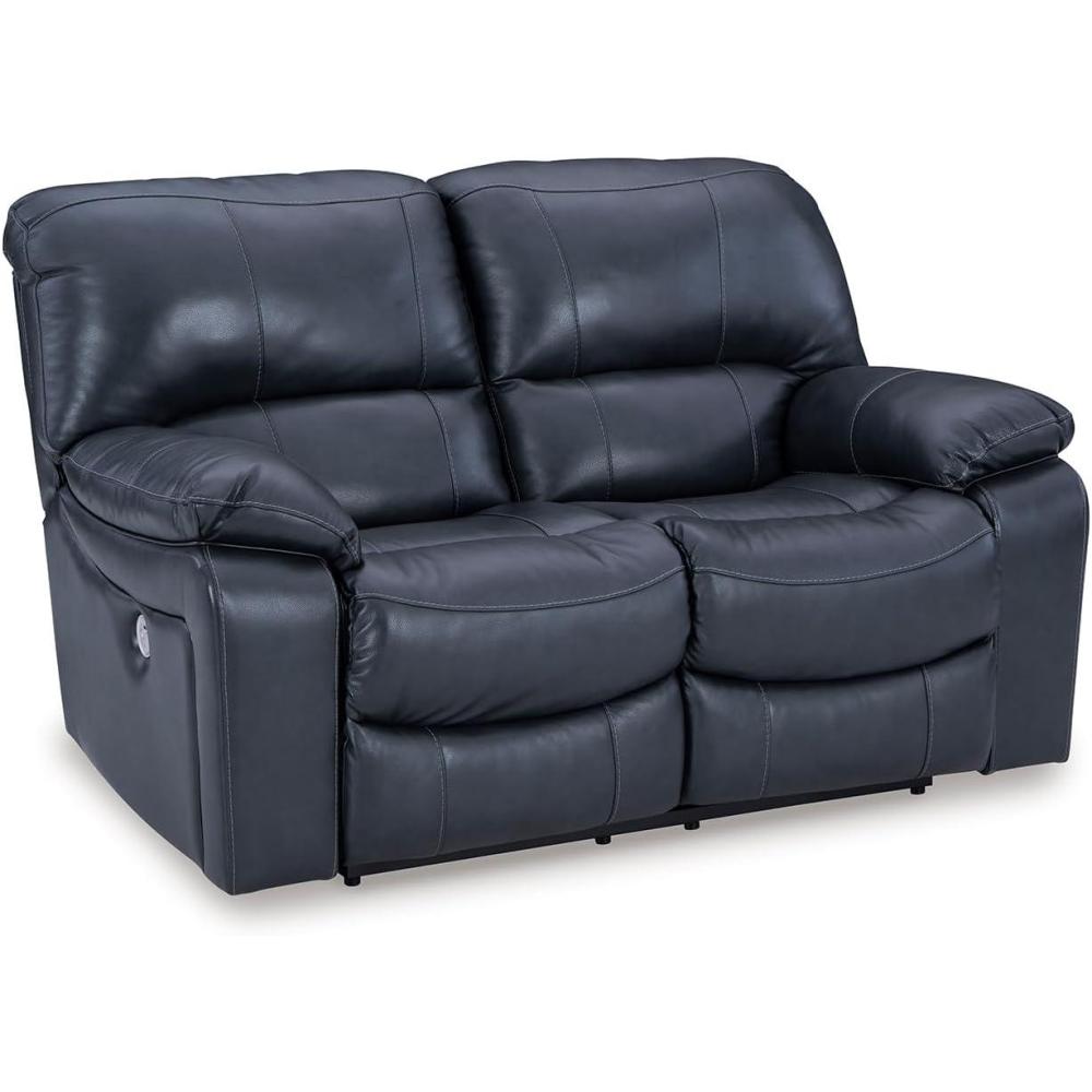 imageSignature Design by Ashley First Base Contemporary Faux Leather Manual Reclining Loveseat GrayBlue