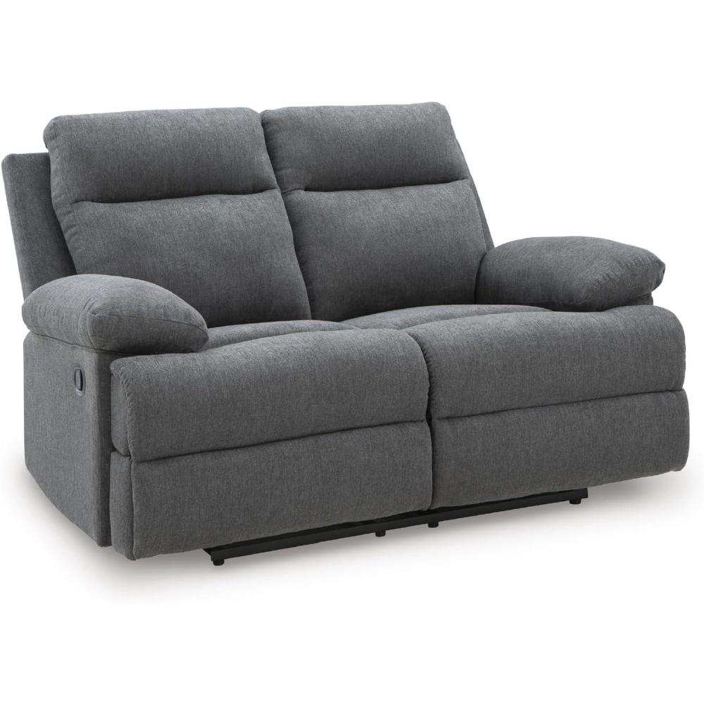 imageSignature Design by Ashley First Base Contemporary Faux Leather Manual Reclining Loveseat GrayCharcoal