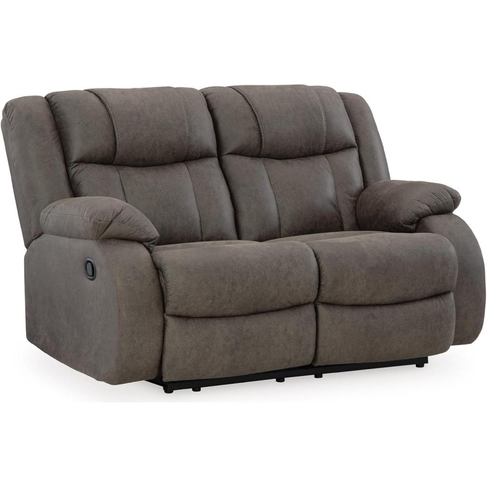 imageSignature Design by Ashley First Base Contemporary Faux Leather Manual Reclining Loveseat GrayGrey