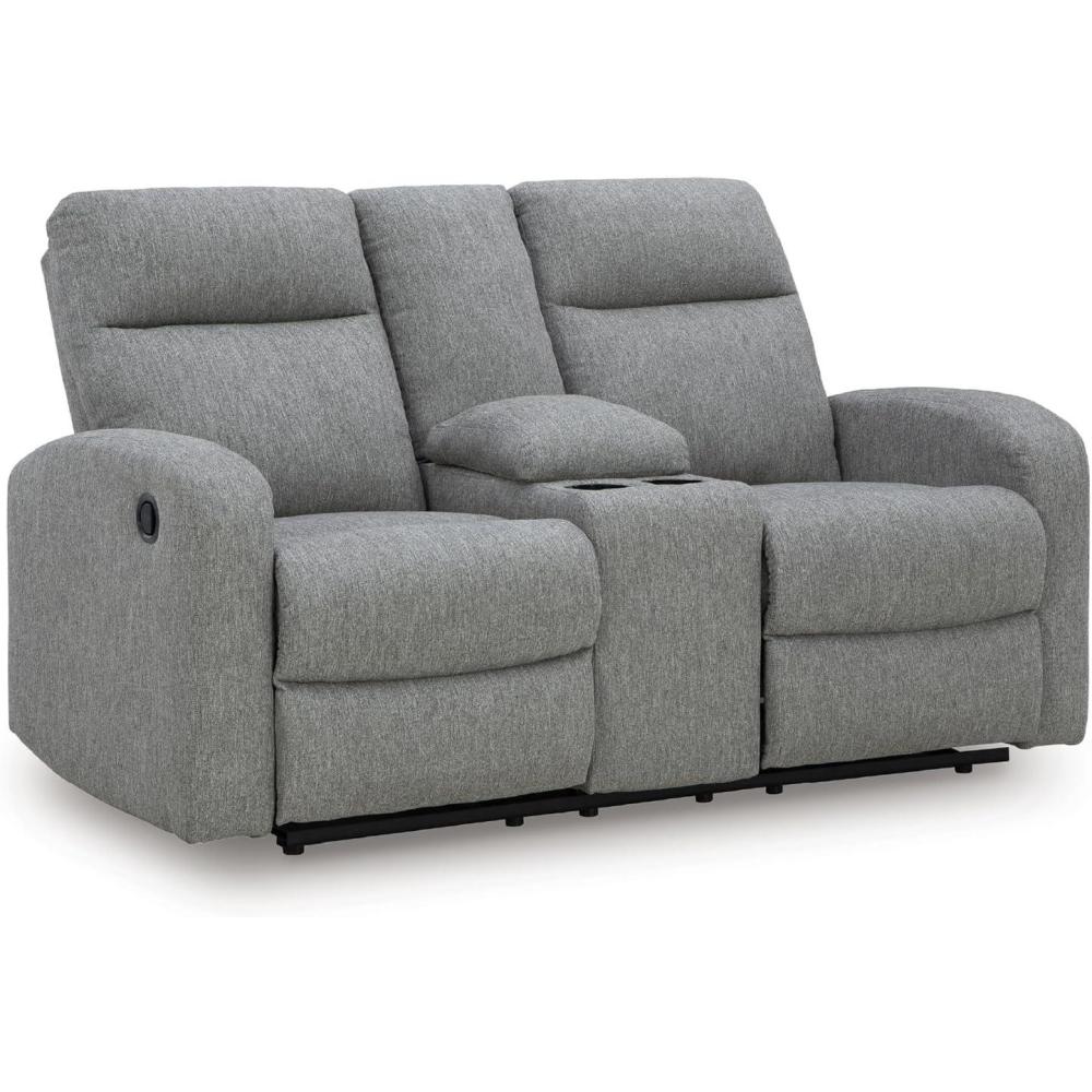 imageSignature Design by Ashley First Base Contemporary Faux Leather Manual Reclining Loveseat GraySterling