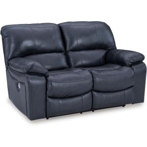 Signature Design by Ashley First Base Contemporary Faux Leather Manual Reclining Loveseat, Gray(Blue)