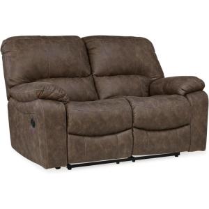 Signature Design by Ashley First Base Contemporary Faux Leather Manual Reclining Loveseat, Gray(Brown)