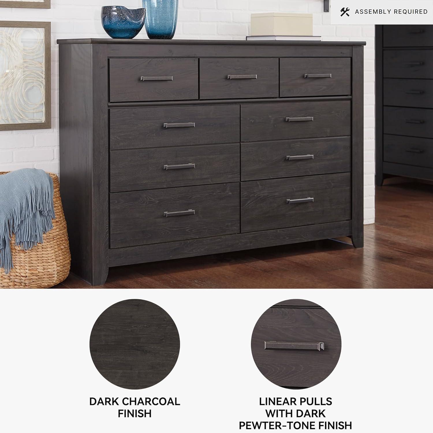 imageSignature Design by Ashley Brinxton Urban SmoothGliding 7Drawer Dresser and Mirror with Safety Stop GrayAlmost Black