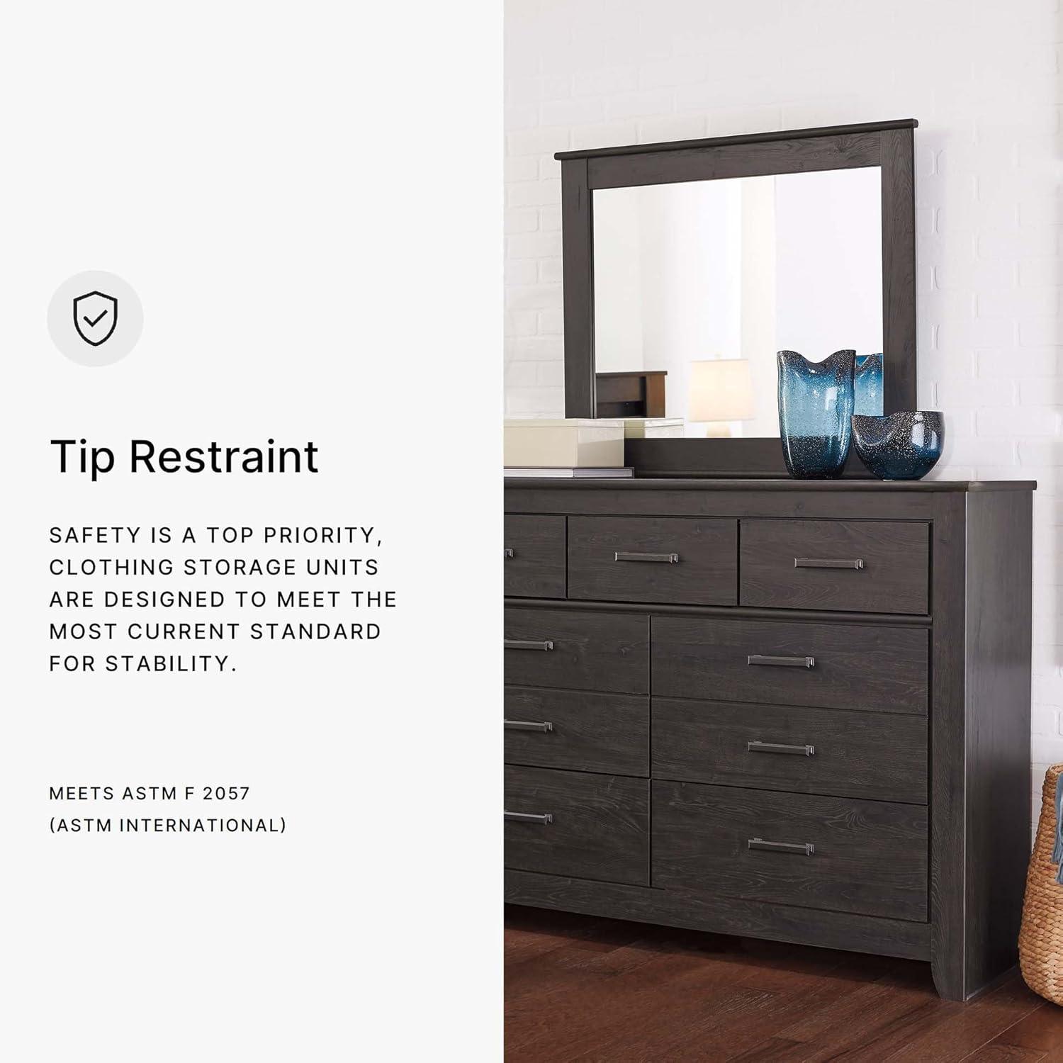 imageSignature Design by Ashley Brinxton Urban SmoothGliding 7Drawer Dresser and Mirror with Safety Stop GrayAlmost Black