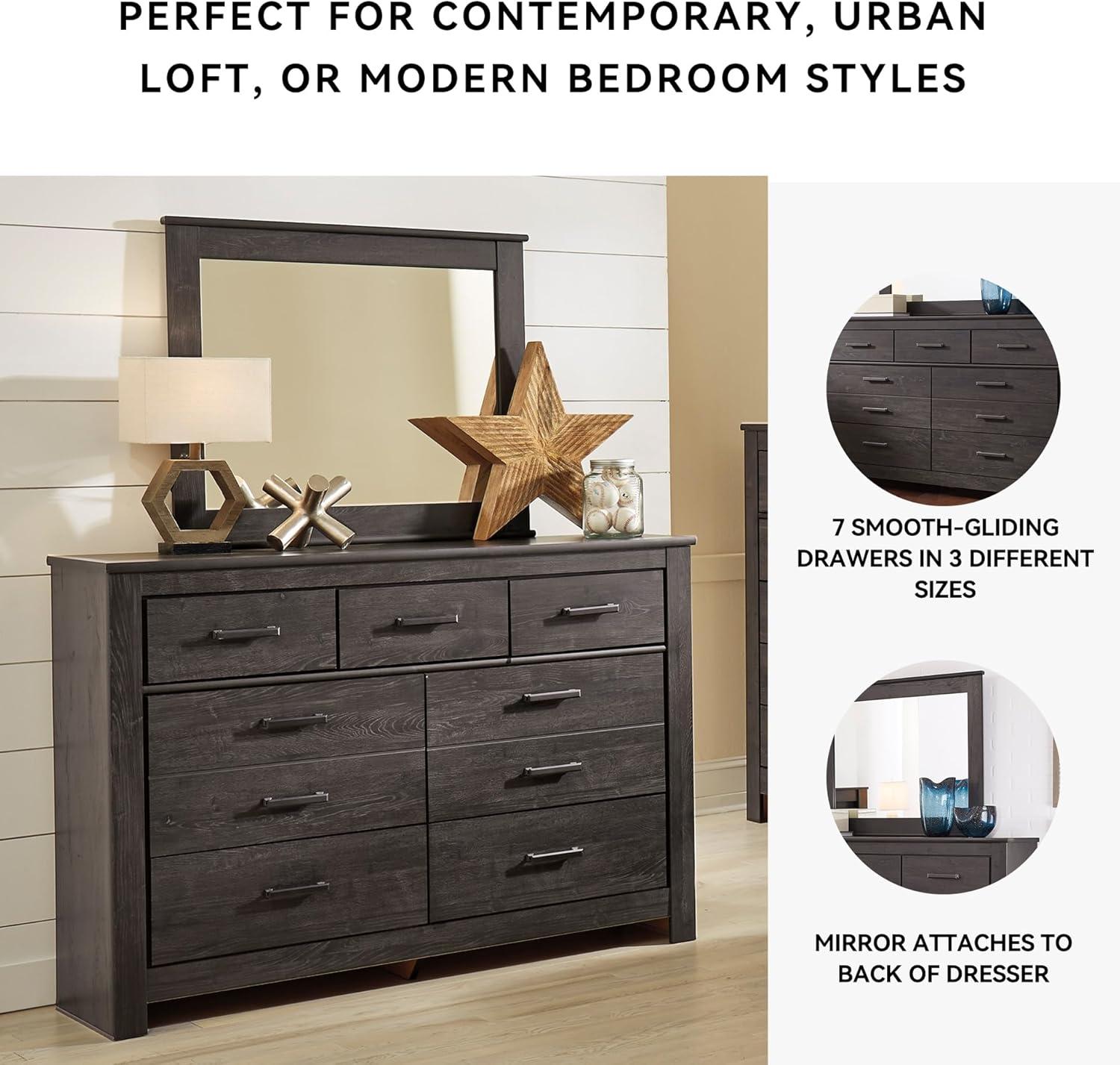 imageSignature Design by Ashley Brinxton Urban SmoothGliding 7Drawer Dresser and Mirror with Safety Stop GrayAlmost Black