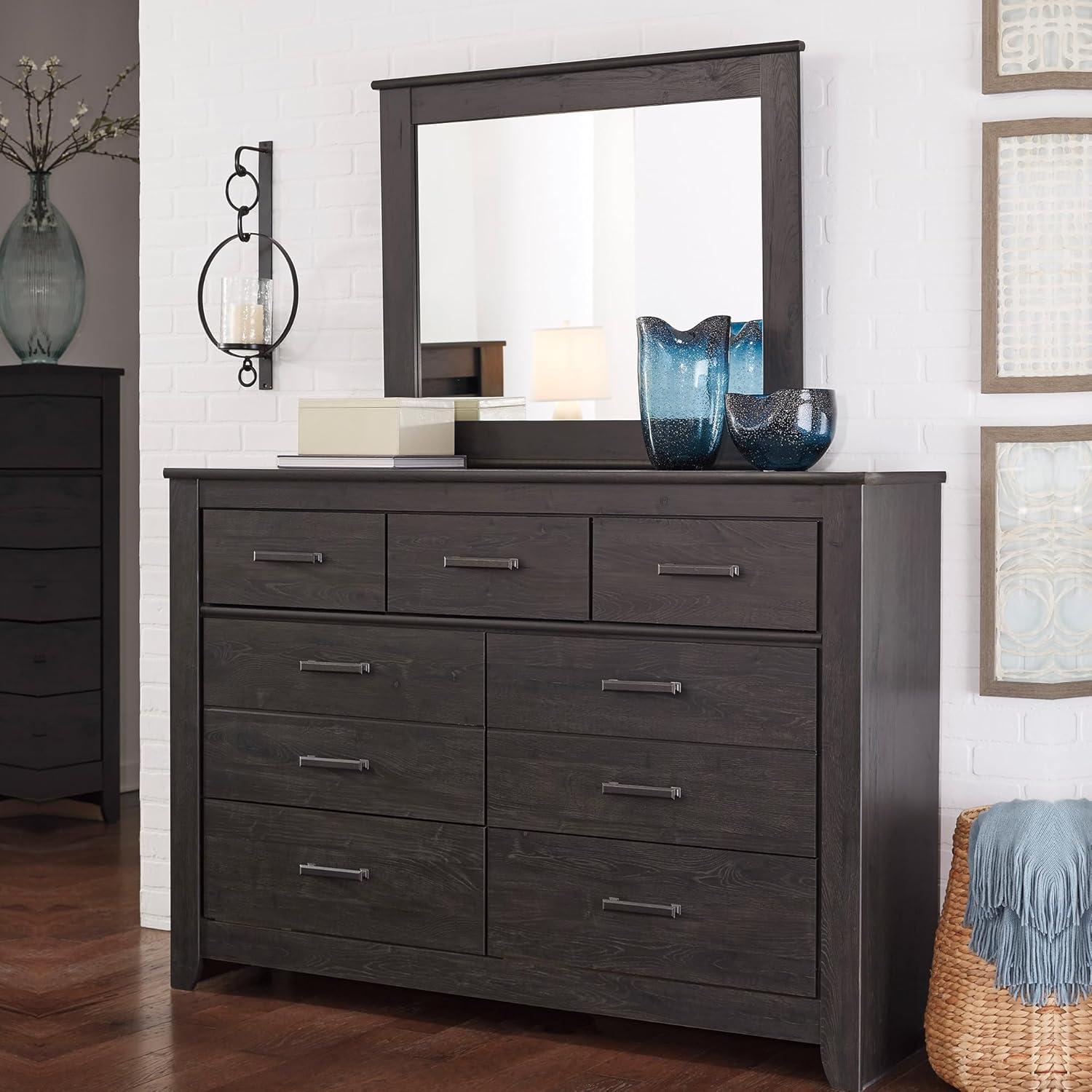 imageSignature Design by Ashley Brinxton Urban SmoothGliding 7Drawer Dresser and Mirror with Safety Stop GrayAlmost Black