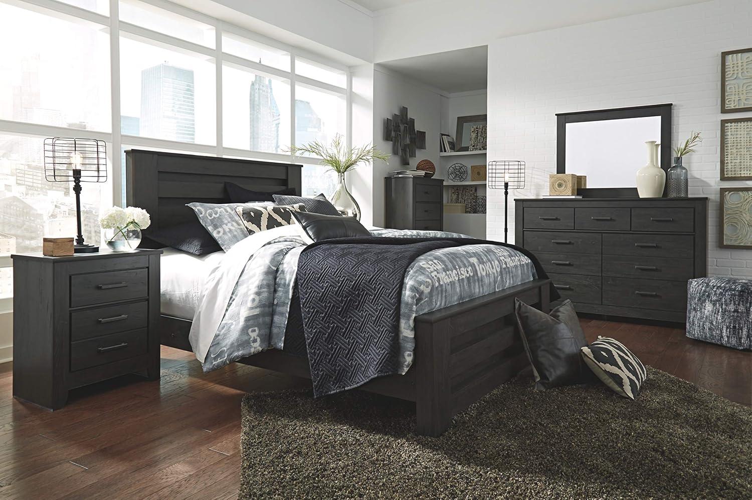 imageSignature Design by Ashley Brinxton Urban SmoothGliding 7Drawer Dresser and Mirror with Safety Stop GrayAlmost Black