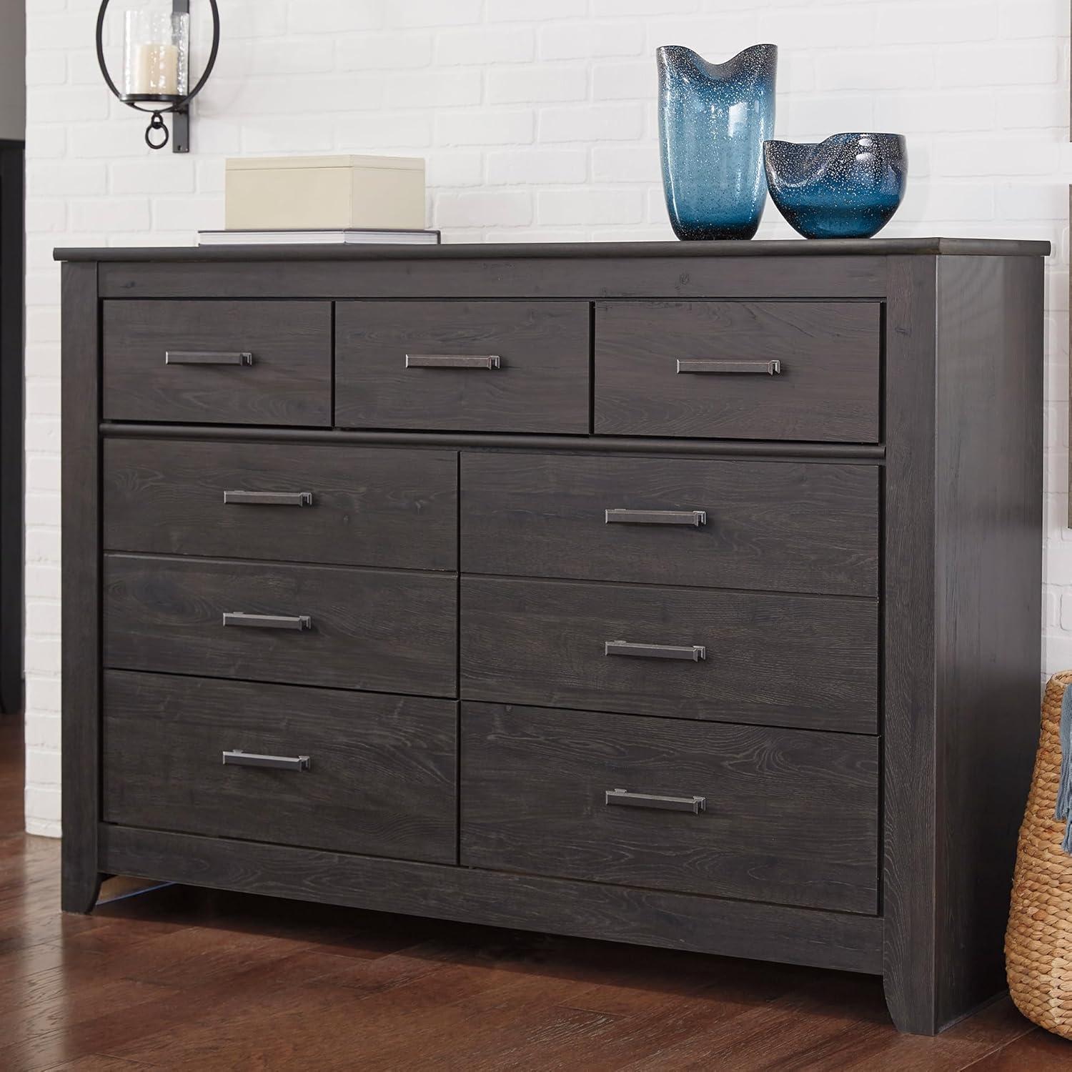imageSignature Design by Ashley Brinxton Urban SmoothGliding 7Drawer Dresser and Mirror with Safety Stop GrayAlmost Black