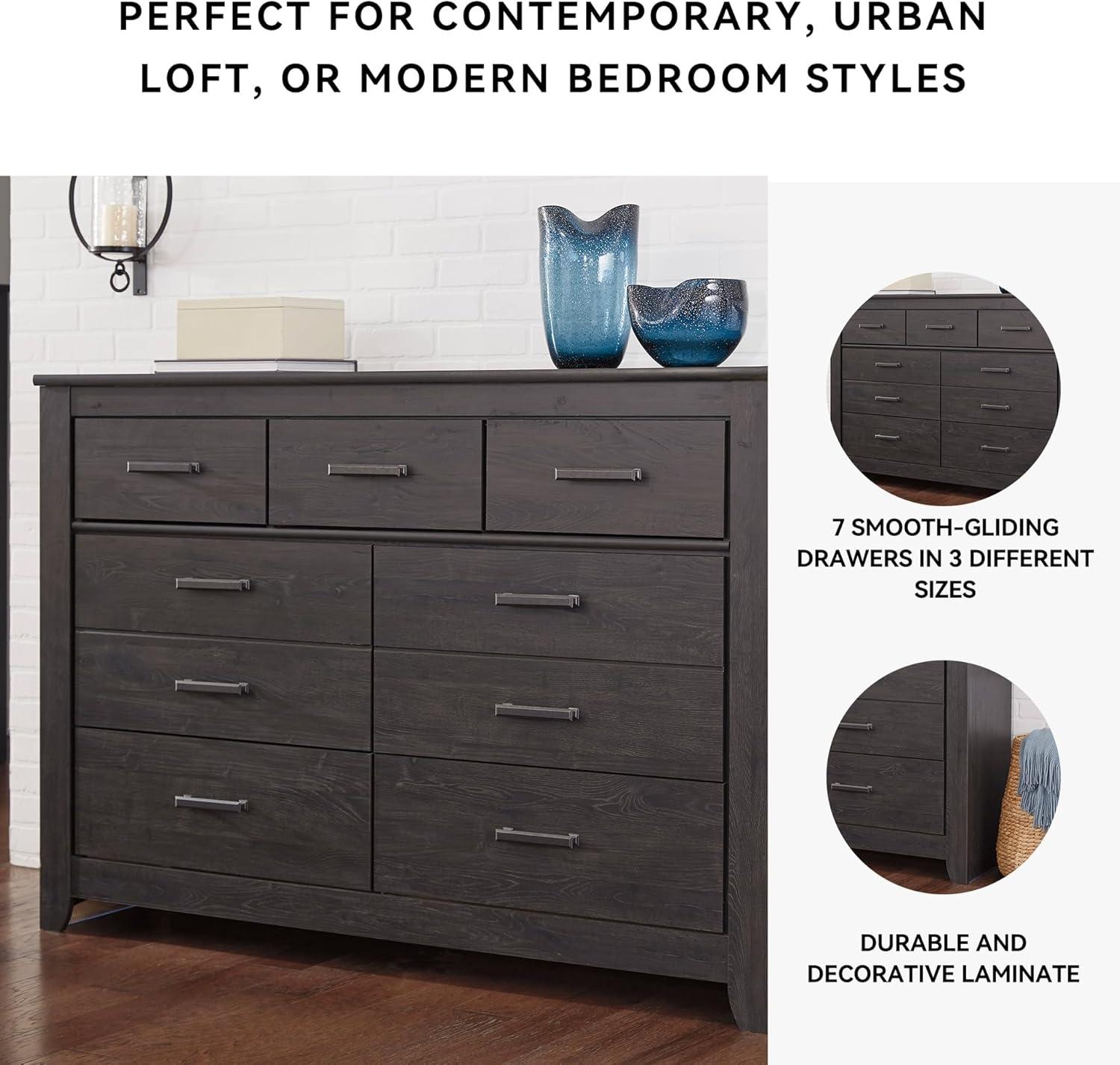 imageSignature Design by Ashley Brinxton Urban SmoothGliding 7Drawer Dresser and Mirror with Safety Stop GrayAlmost Black