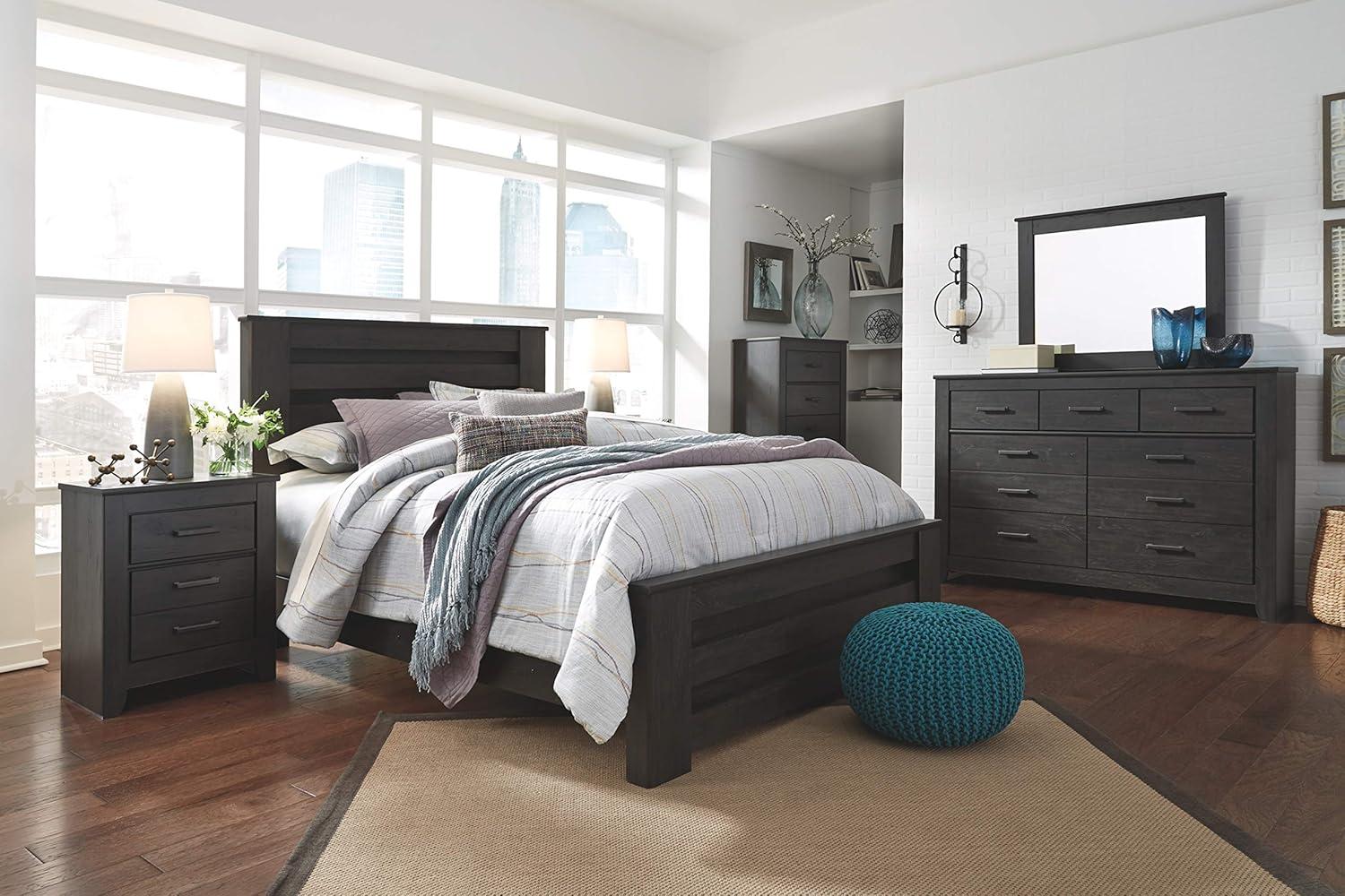 imageSignature Design by Ashley Brinxton Urban SmoothGliding 7Drawer Dresser and Mirror with Safety Stop GrayAlmost Black