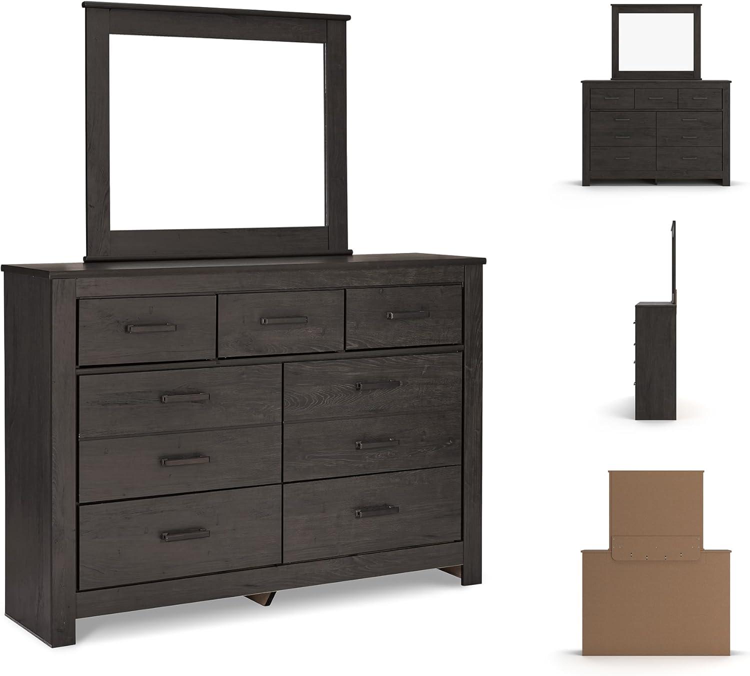 imageSignature Design by Ashley Brinxton Urban SmoothGliding 7Drawer Dresser and Mirror with Safety Stop GrayAlmost Black