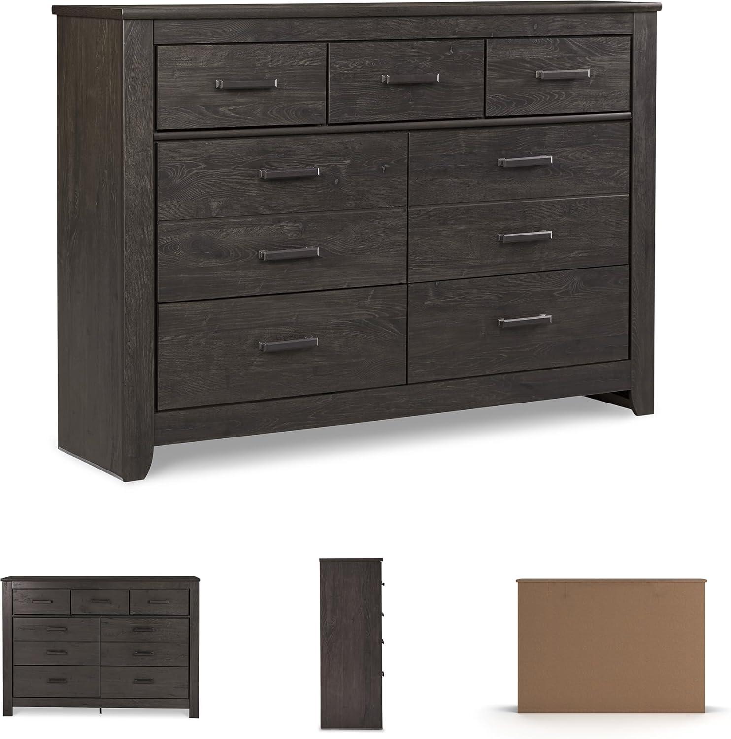 imageSignature Design by Ashley Brinxton Urban SmoothGliding 7Drawer Dresser and Mirror with Safety Stop GrayAlmost Black