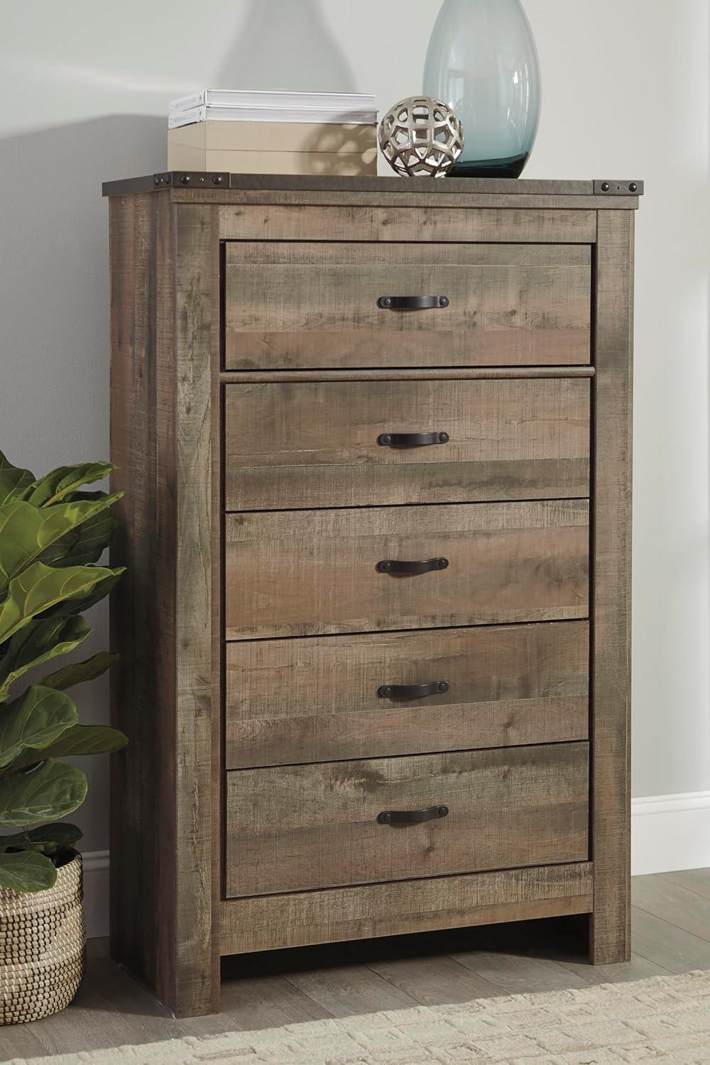 imageSignature Design by Ashley Brinxton Urban SmoothGliding 7Drawer Dresser and Mirror with Safety Stop GrayBrown Plank