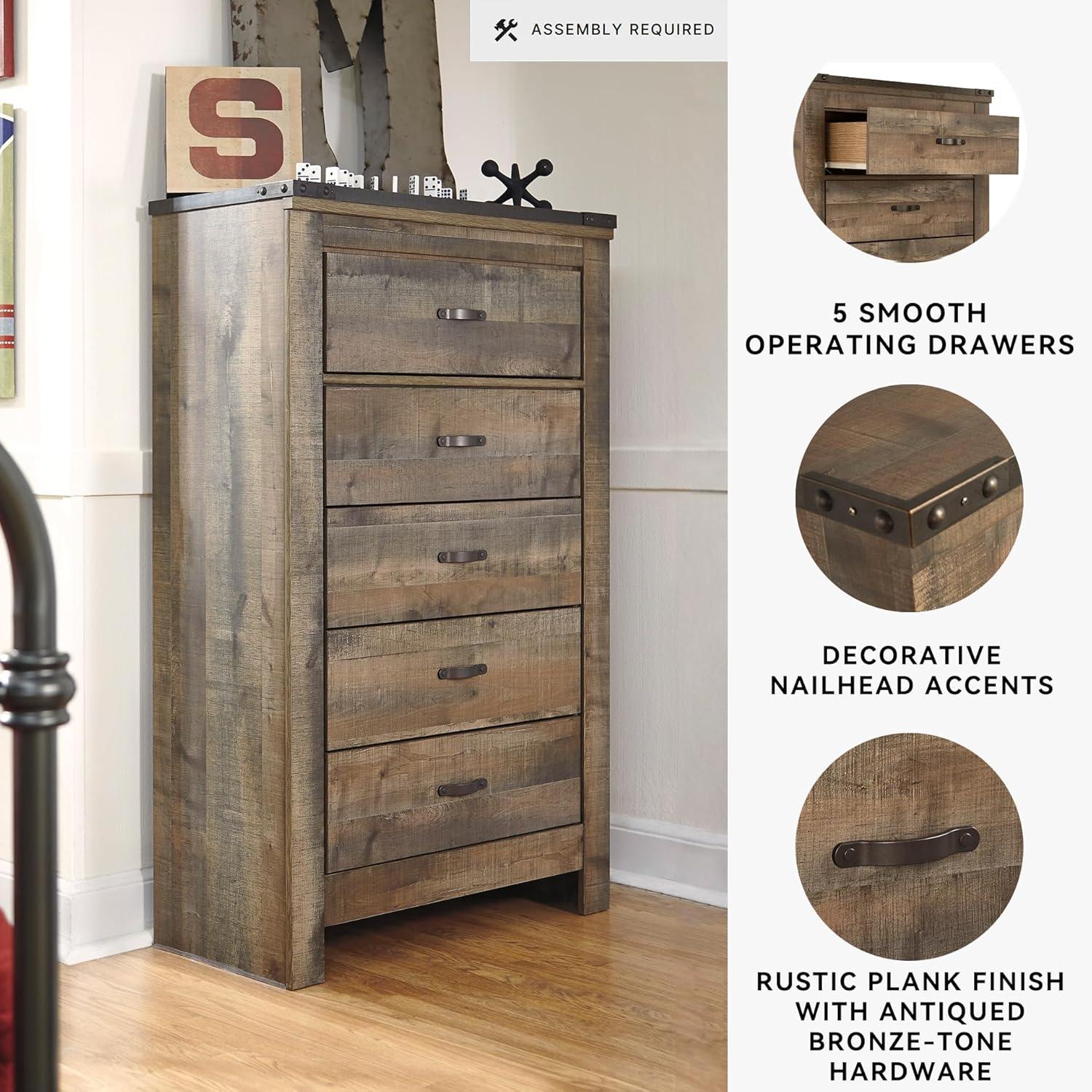 imageSignature Design by Ashley Brinxton Urban SmoothGliding 7Drawer Dresser and Mirror with Safety Stop GrayBrown Plank