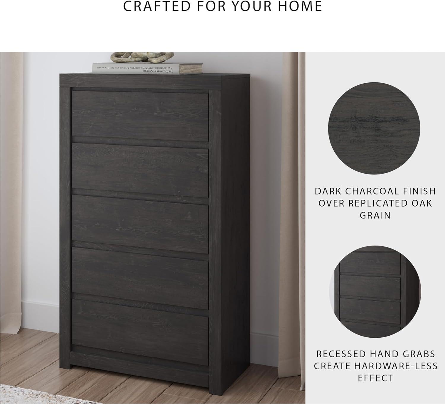 imageSignature Design by Ashley Brinxton Urban SmoothGliding 7Drawer Dresser and Mirror with Safety Stop GrayCharcoal