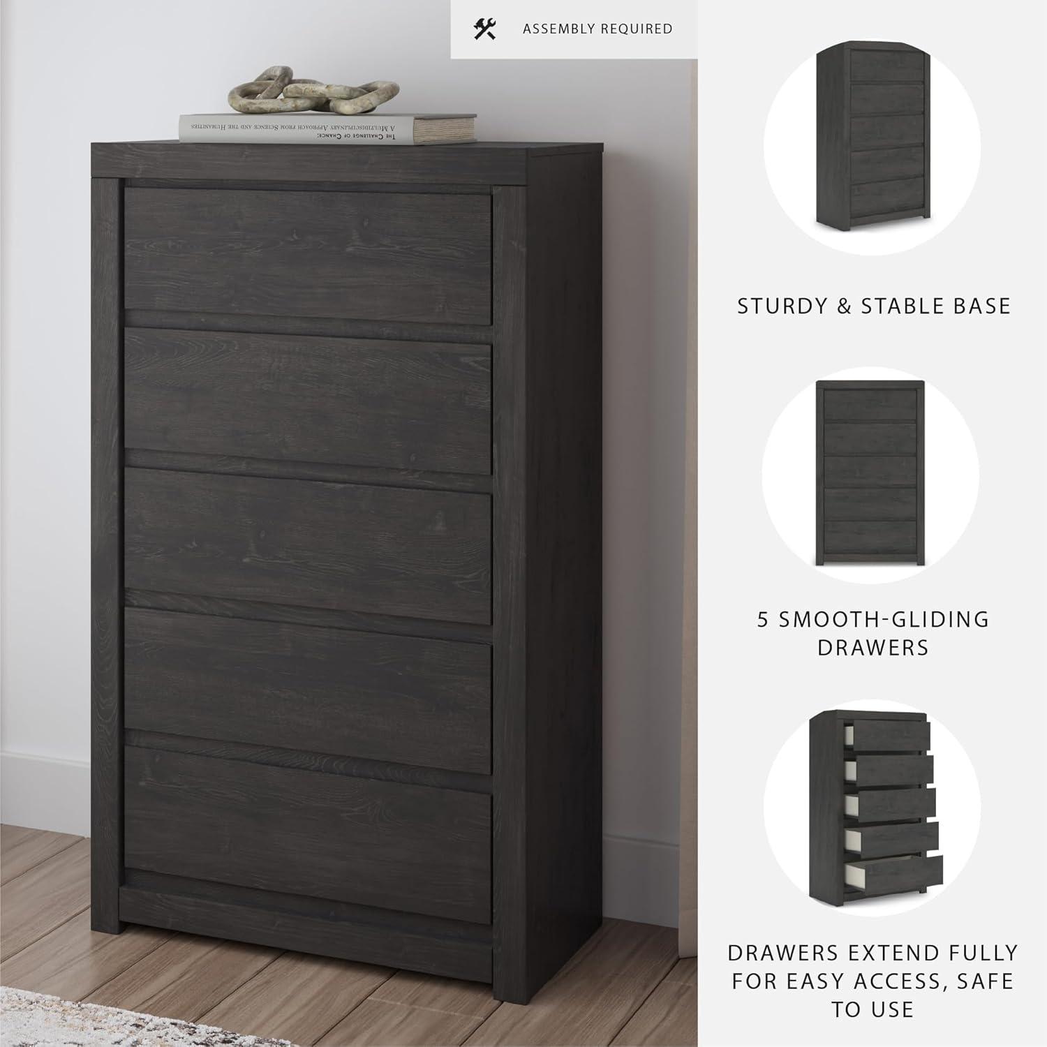 imageSignature Design by Ashley Brinxton Urban SmoothGliding 7Drawer Dresser and Mirror with Safety Stop GrayCharcoal