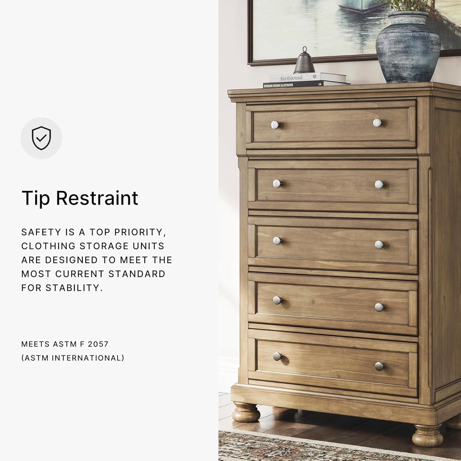 imageSignature Design by Ashley Brinxton Urban SmoothGliding 7Drawer Dresser and Mirror with Safety Stop GrayMedium Brown