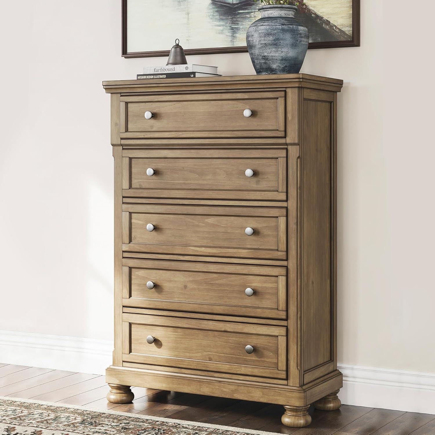 imageSignature Design by Ashley Brinxton Urban SmoothGliding 7Drawer Dresser and Mirror with Safety Stop GrayMedium Brown