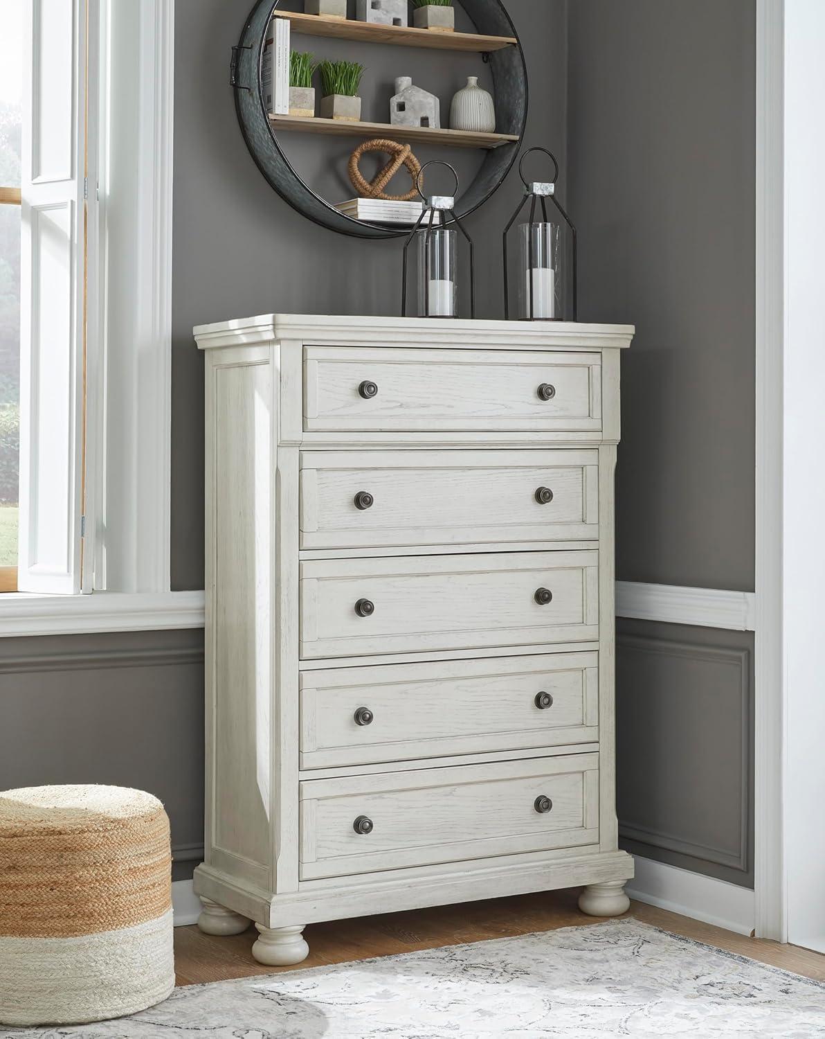 imageSignature Design by Ashley Brinxton Urban SmoothGliding 7Drawer Dresser and Mirror with Safety Stop GrayWhite