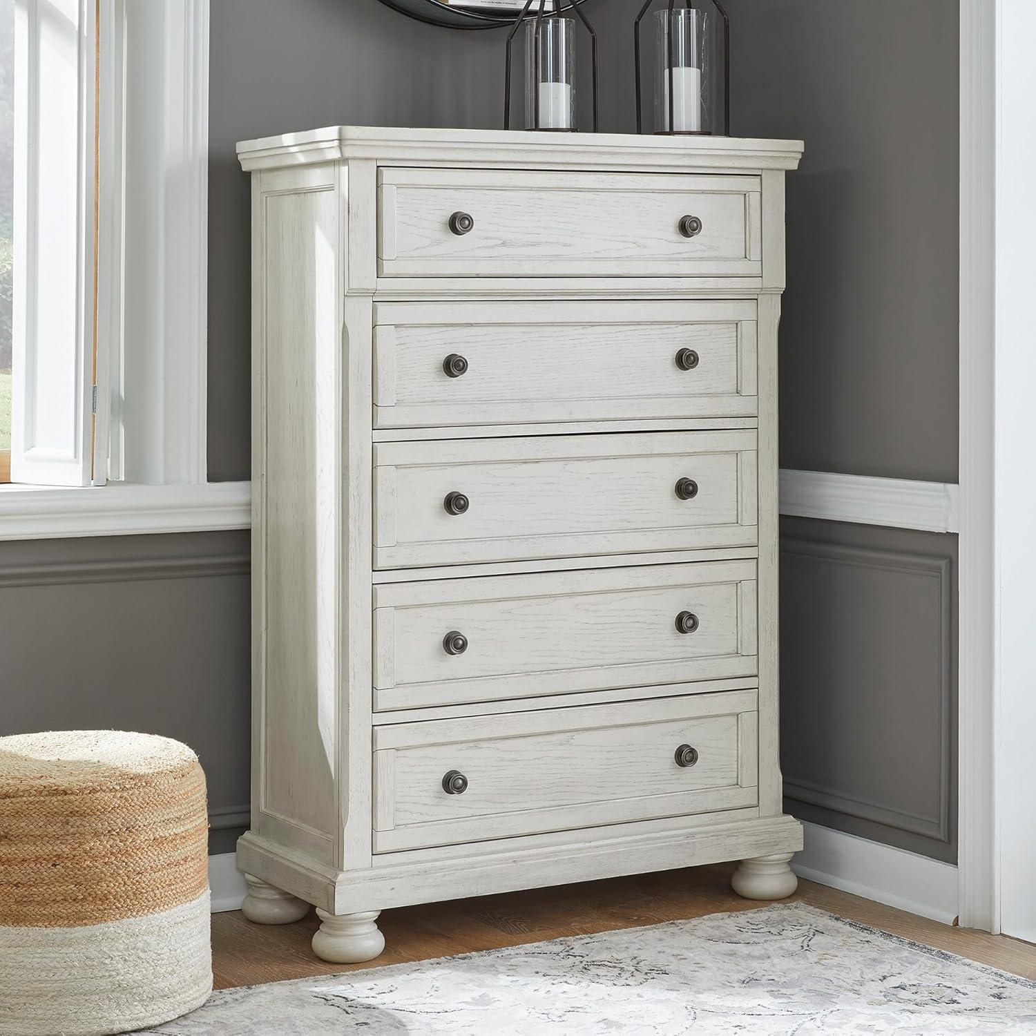 imageSignature Design by Ashley Brinxton Urban SmoothGliding 7Drawer Dresser and Mirror with Safety Stop GrayWhite