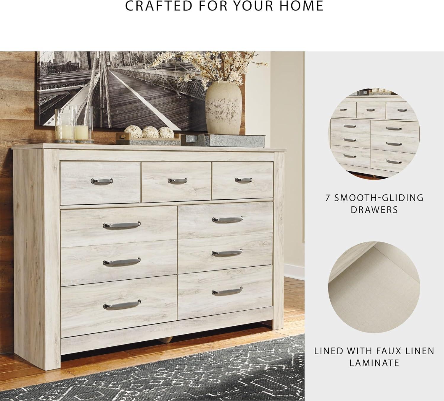 imageSignature Design by Ashley Brinxton Urban SmoothGliding 7Drawer Dresser and Mirror with Safety Stop GrayWhitewash