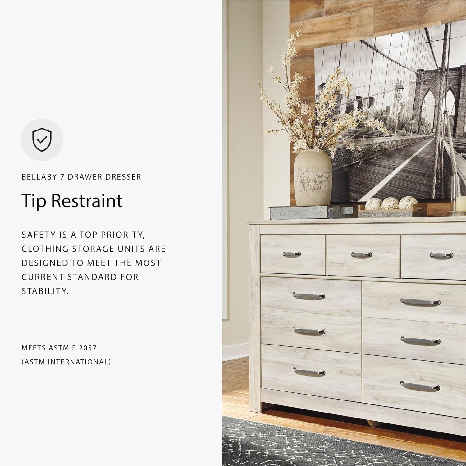 imageSignature Design by Ashley Brinxton Urban SmoothGliding 7Drawer Dresser and Mirror with Safety Stop GrayWhitewash