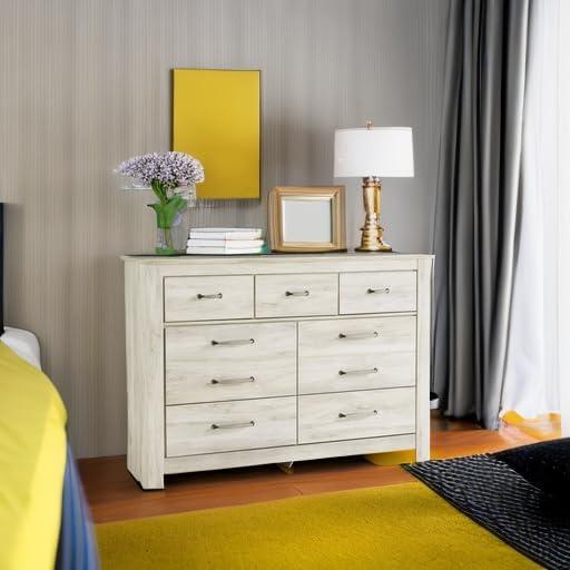 imageSignature Design by Ashley Brinxton Urban SmoothGliding 7Drawer Dresser and Mirror with Safety Stop GrayWhitewash
