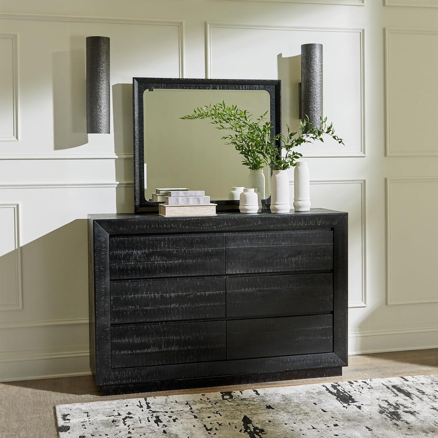 imageSignature Design by Ashley Londer Modern 6Drawer Dresser and Mirror with FeltLined Top Drawers and Safety Stop BlackDresser and Mirror