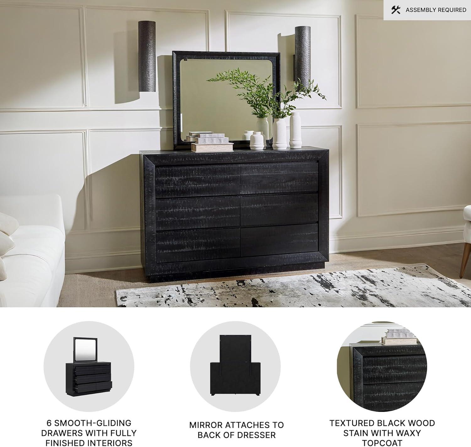 imageSignature Design by Ashley Londer Modern 6Drawer Dresser and Mirror with FeltLined Top Drawers and Safety Stop BlackDresser and Mirror