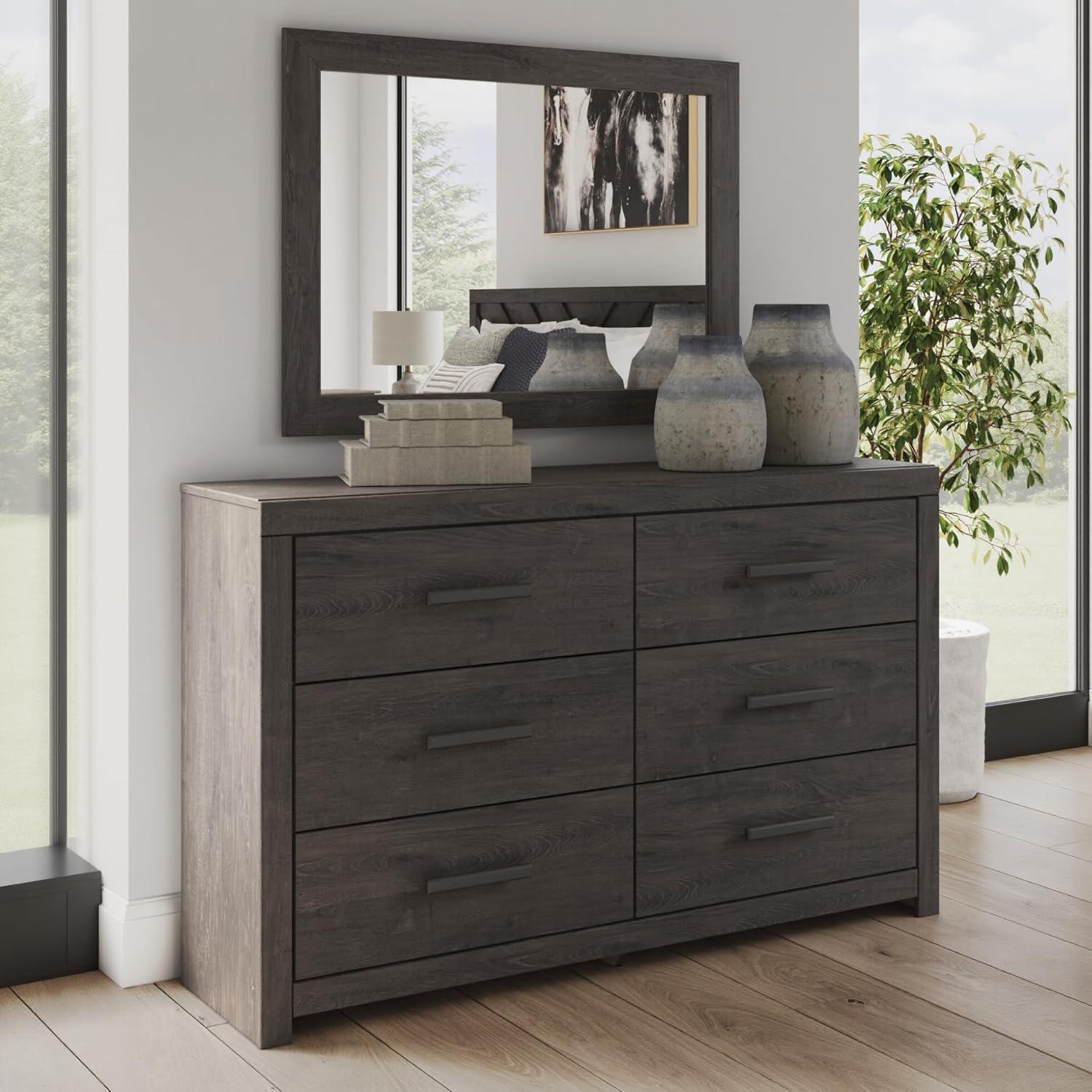 imageSignature Design by Ashley Sharlance Transitional 9Drawer Dresser and Mirror with Safety Stop and FeltLined Top Drawer Light BrownCharcoal