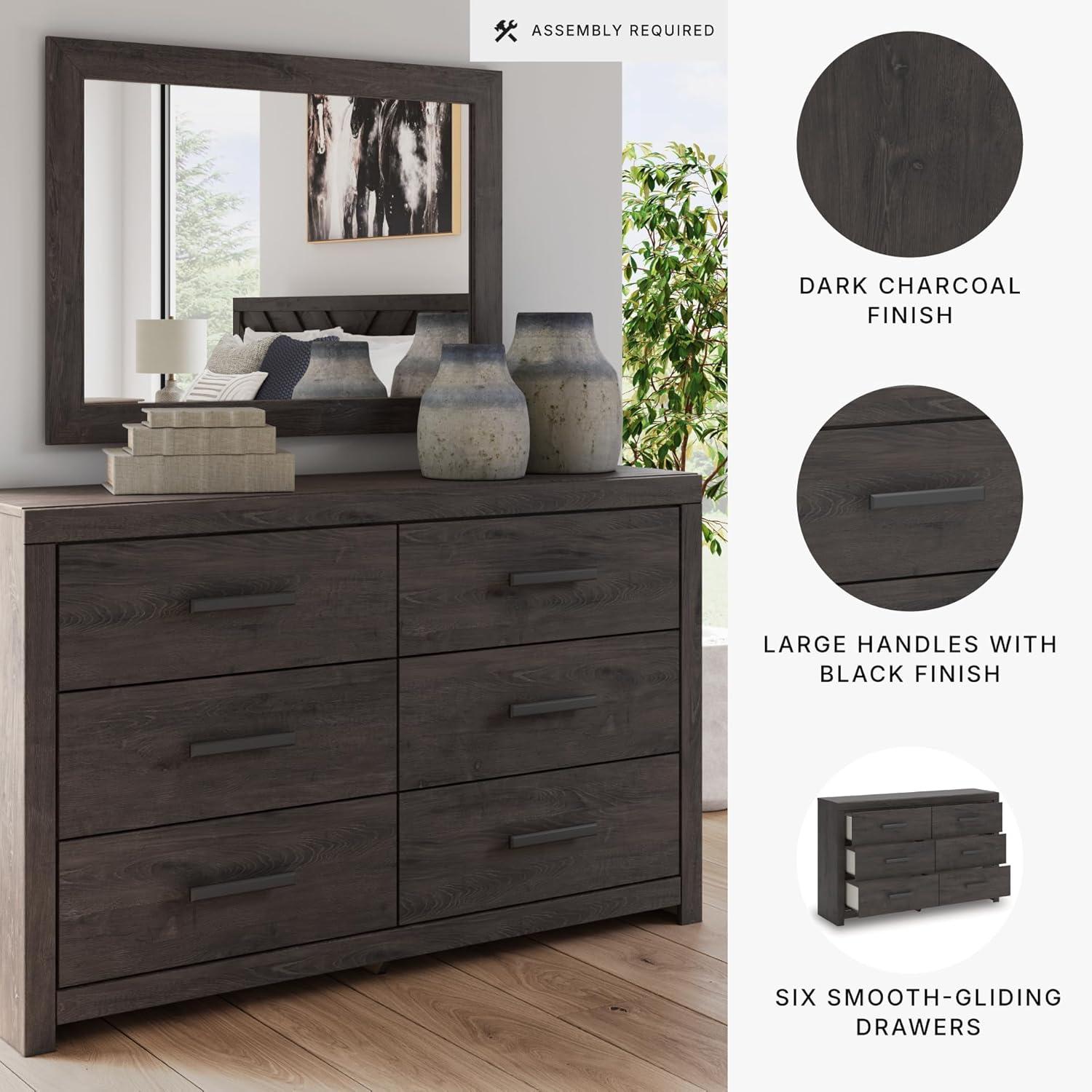 imageSignature Design by Ashley Sharlance Transitional 9Drawer Dresser and Mirror with Safety Stop and FeltLined Top Drawer Light BrownCharcoal