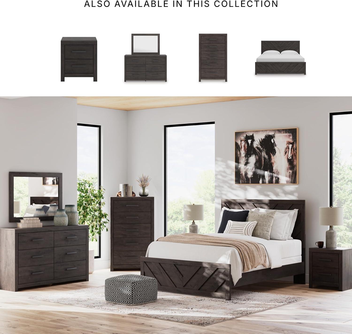 imageSignature Design by Ashley Sharlance Transitional 9Drawer Dresser and Mirror with Safety Stop and FeltLined Top Drawer Light BrownCharcoal