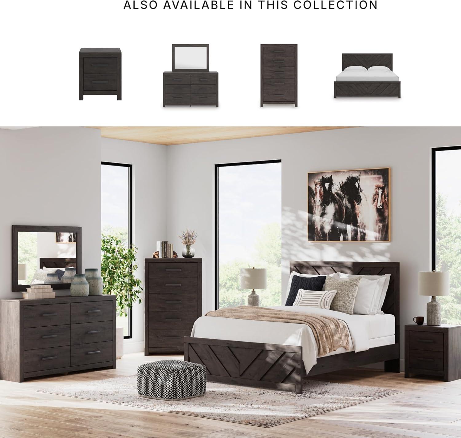 imageSignature Design by Ashley Sharlance Transitional 9Drawer Dresser and Mirror with Safety Stop and FeltLined Top Drawer Light BrownCharcoal