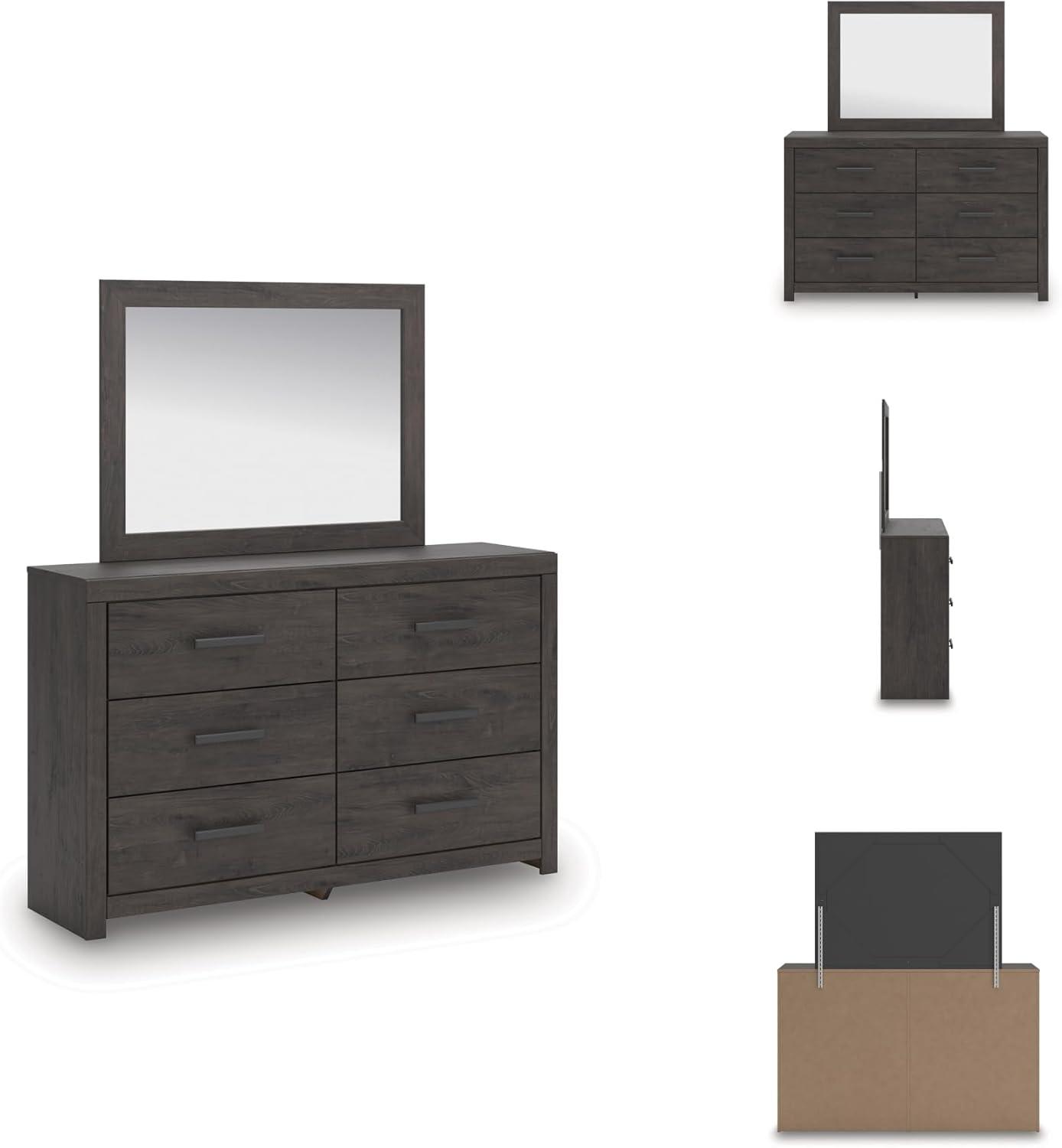 imageSignature Design by Ashley Sharlance Transitional 9Drawer Dresser and Mirror with Safety Stop and FeltLined Top Drawer Light BrownCharcoal