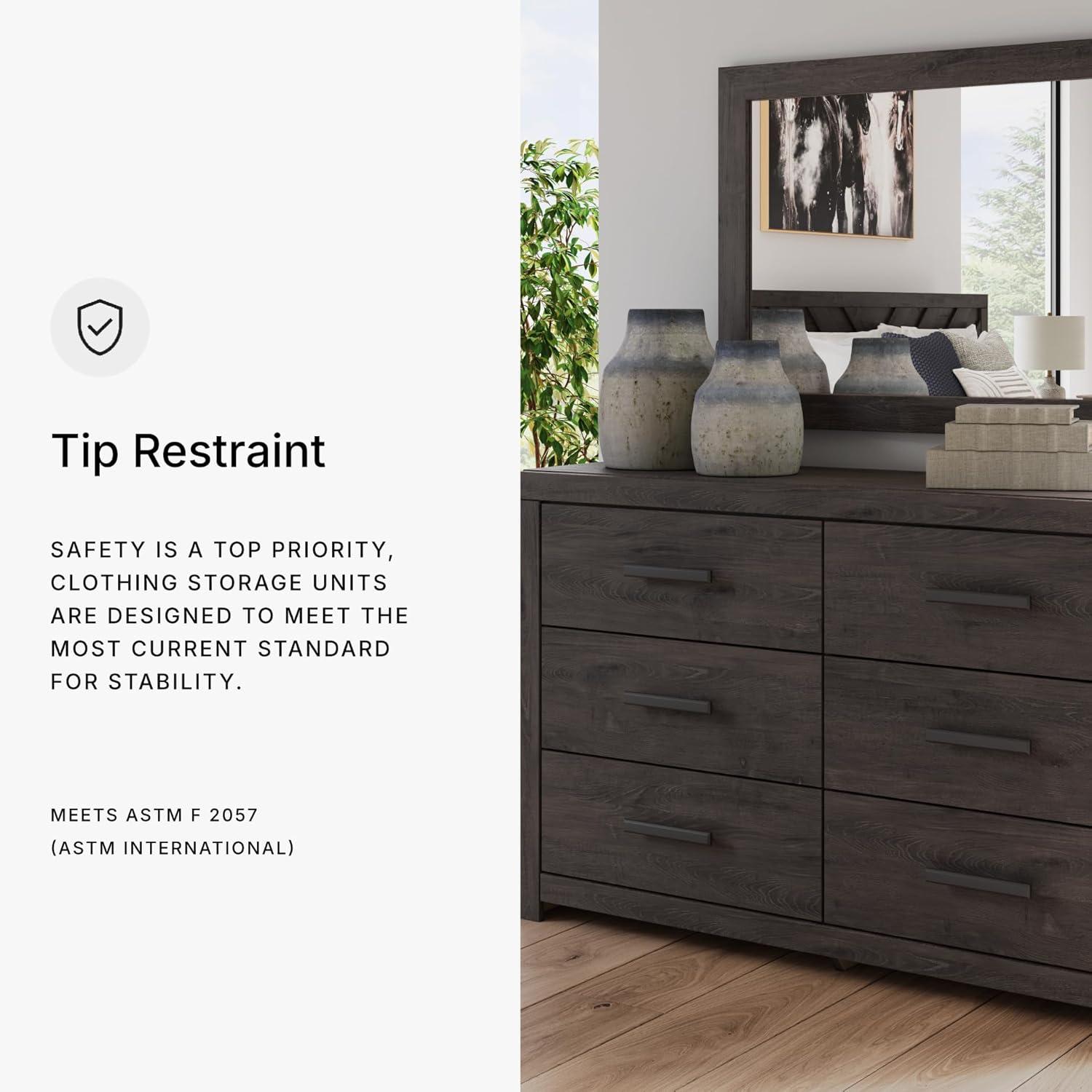 imageSignature Design by Ashley Sharlance Transitional 9Drawer Dresser and Mirror with Safety Stop and FeltLined Top Drawer Light BrownCharcoal