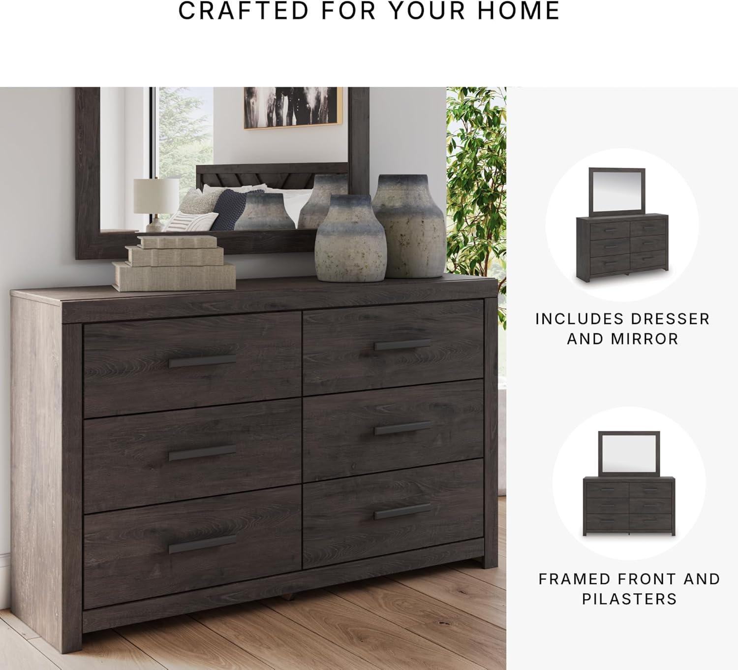 imageSignature Design by Ashley Sharlance Transitional 9Drawer Dresser and Mirror with Safety Stop and FeltLined Top Drawer Light BrownCharcoal
