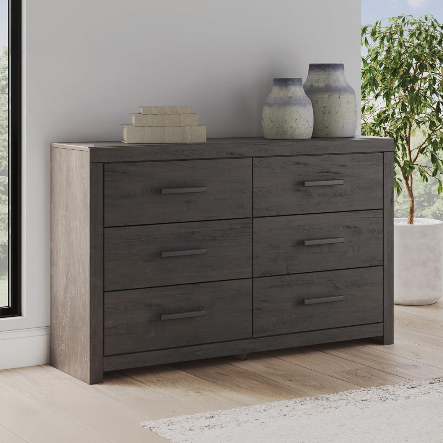 imageSignature Design by Ashley Sharlance Transitional 9Drawer Dresser and Mirror with Safety Stop and FeltLined Top Drawer Light BrownCharcoal