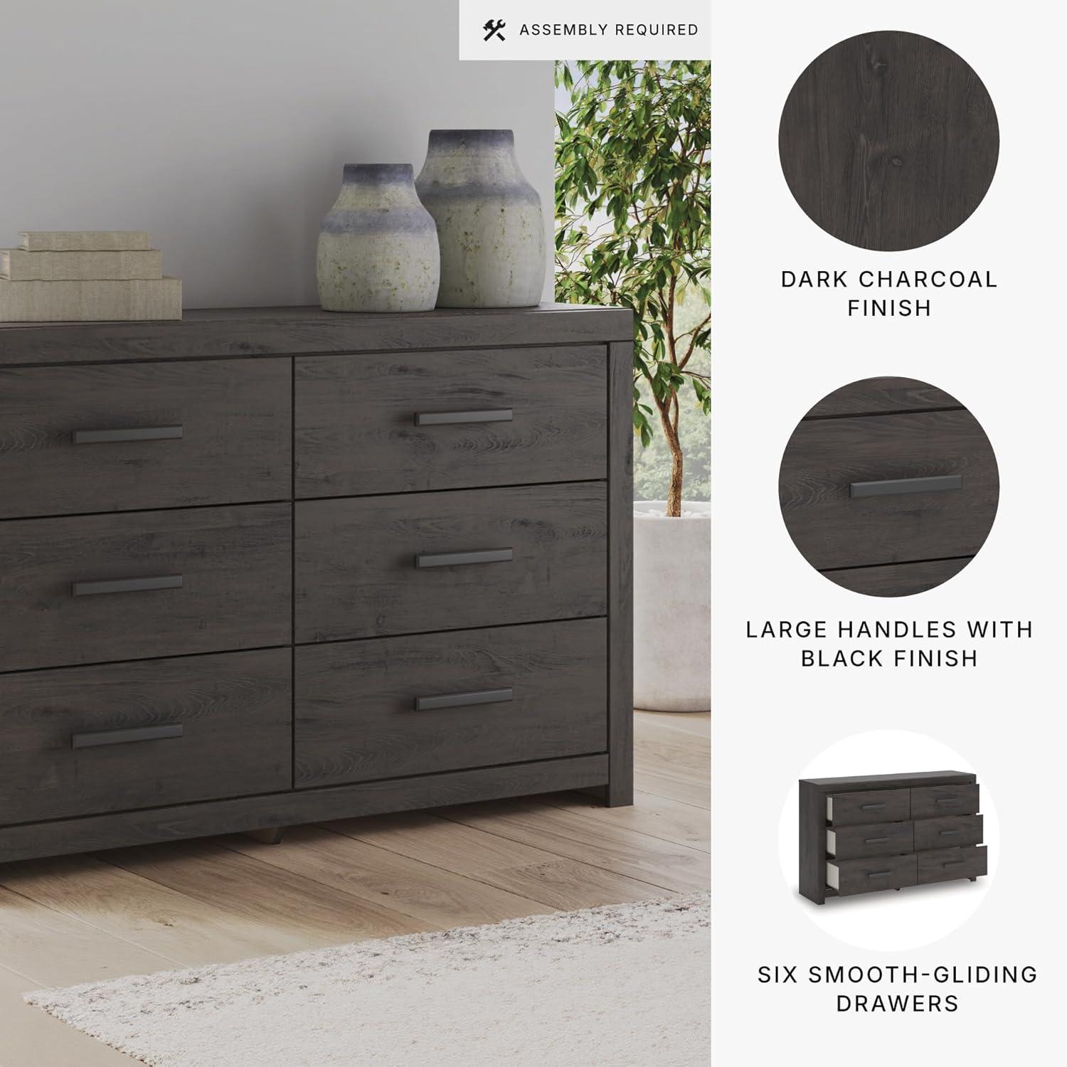 imageSignature Design by Ashley Sharlance Transitional 9Drawer Dresser and Mirror with Safety Stop and FeltLined Top Drawer Light BrownCharcoal