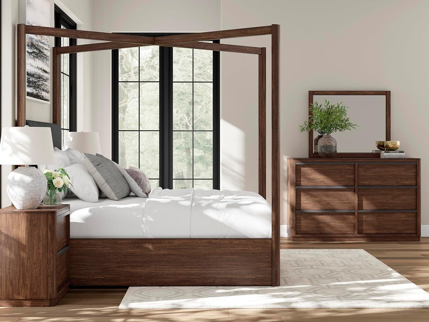 imageSignature Design by Ashley Sharlance Transitional 9Drawer Dresser and Mirror with Safety Stop and FeltLined Top Drawer Light BrownDark Brown