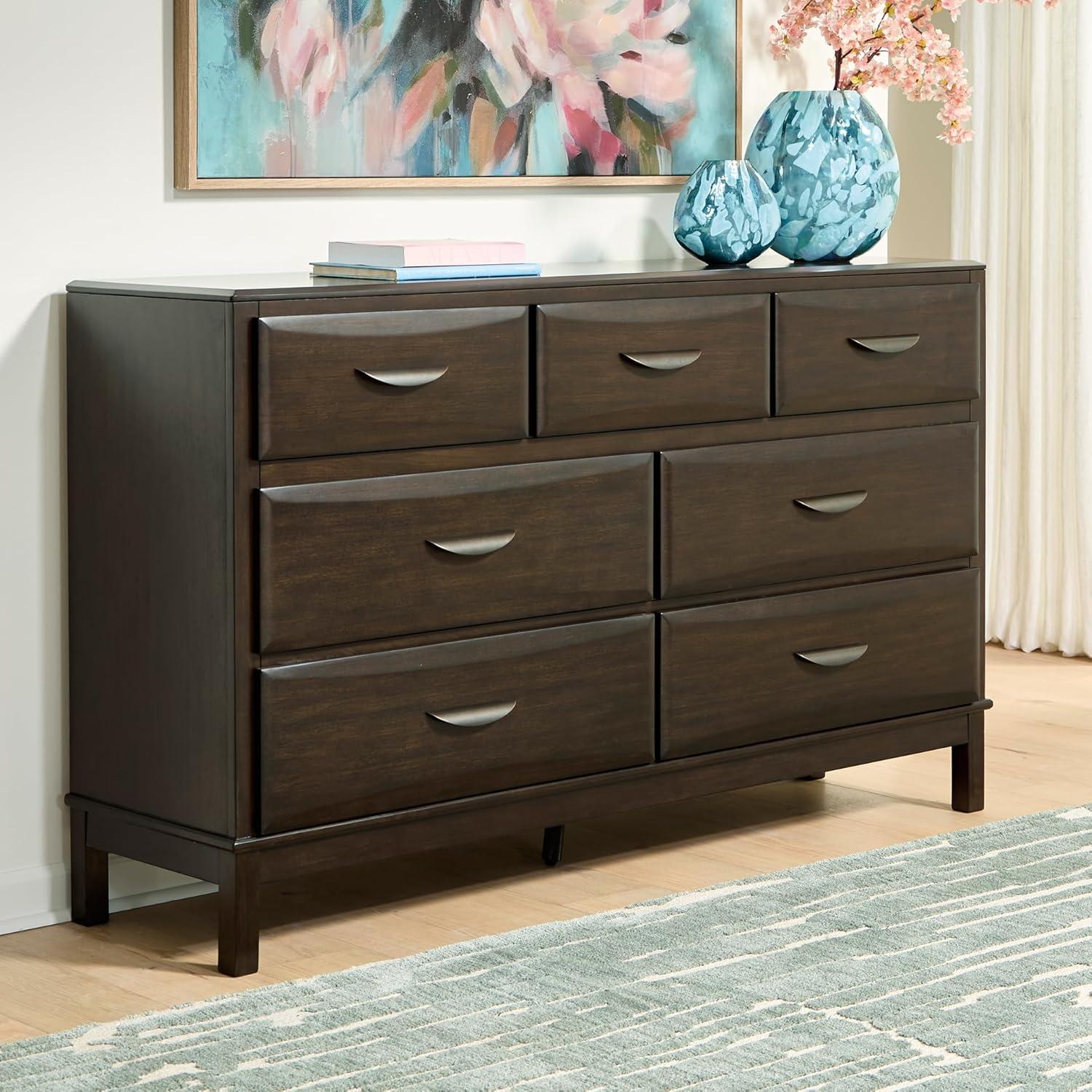 imageSignature Design by Ashley Sharlance Transitional 9Drawer Dresser and Mirror with Safety Stop and FeltLined Top Drawer Light BrownDark Brown