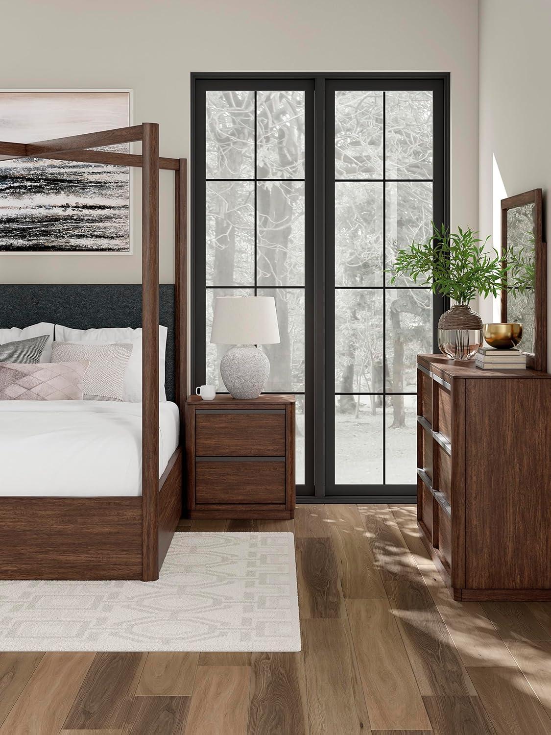 imageSignature Design by Ashley Sharlance Transitional 9Drawer Dresser and Mirror with Safety Stop and FeltLined Top Drawer Light BrownDark Brown
