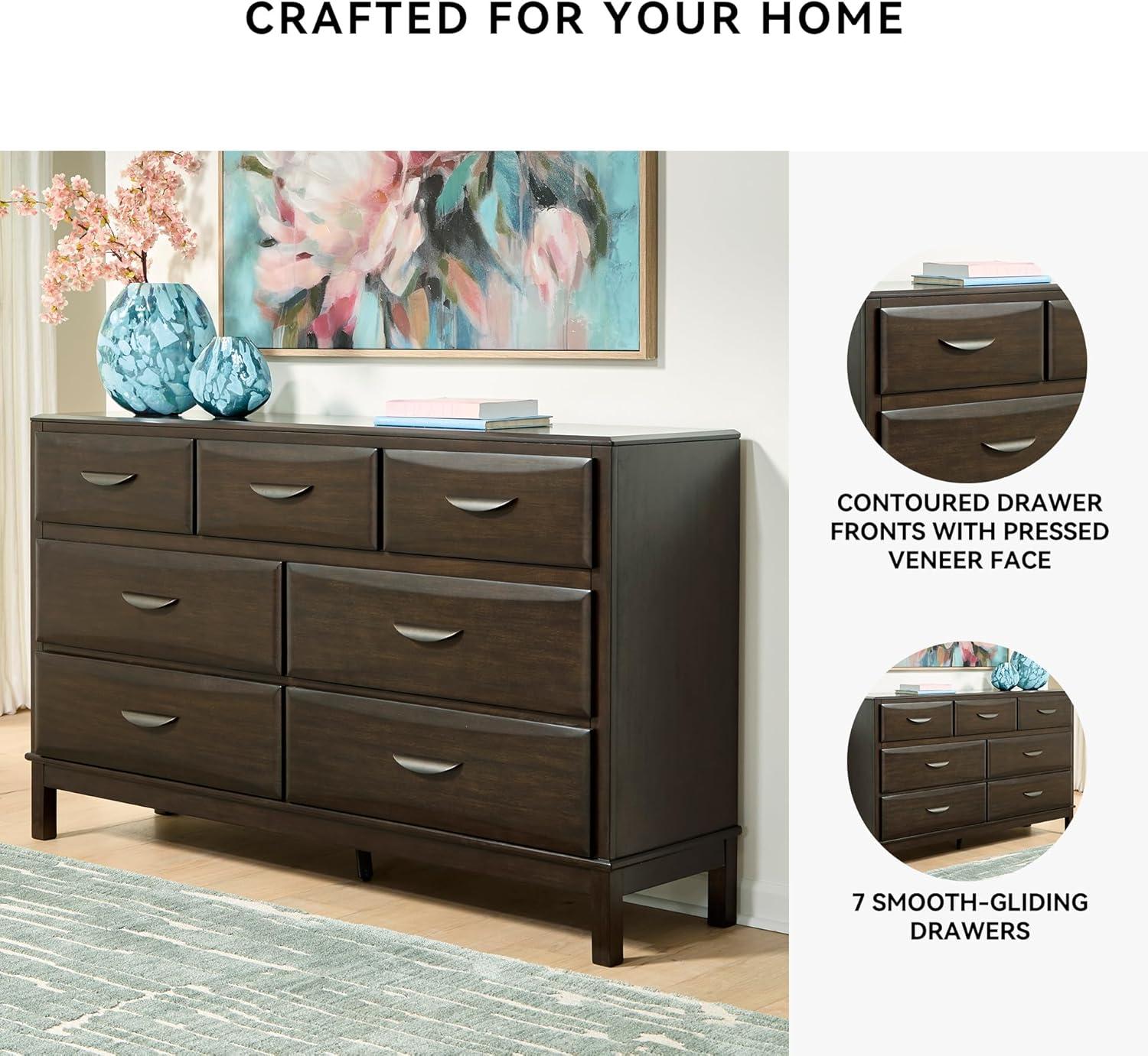 imageSignature Design by Ashley Sharlance Transitional 9Drawer Dresser and Mirror with Safety Stop and FeltLined Top Drawer Light BrownDark Brown