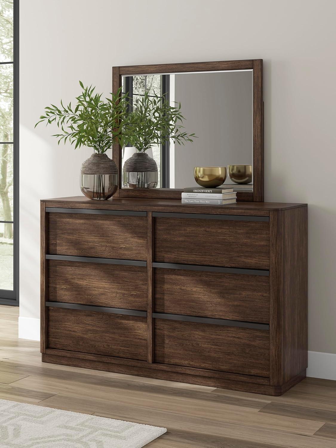 imageSignature Design by Ashley Sharlance Transitional 9Drawer Dresser and Mirror with Safety Stop and FeltLined Top Drawer Light BrownDark Brown