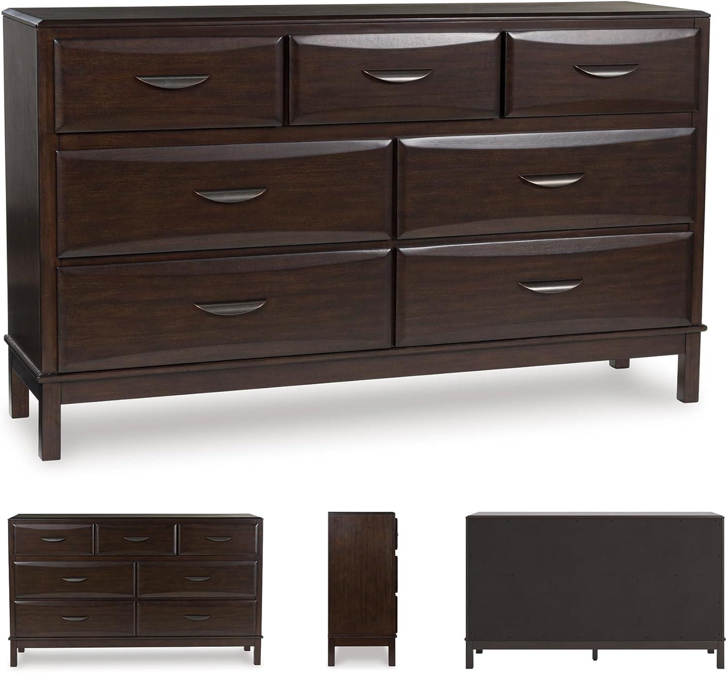 imageSignature Design by Ashley Sharlance Transitional 9Drawer Dresser and Mirror with Safety Stop and FeltLined Top Drawer Light BrownDark Brown