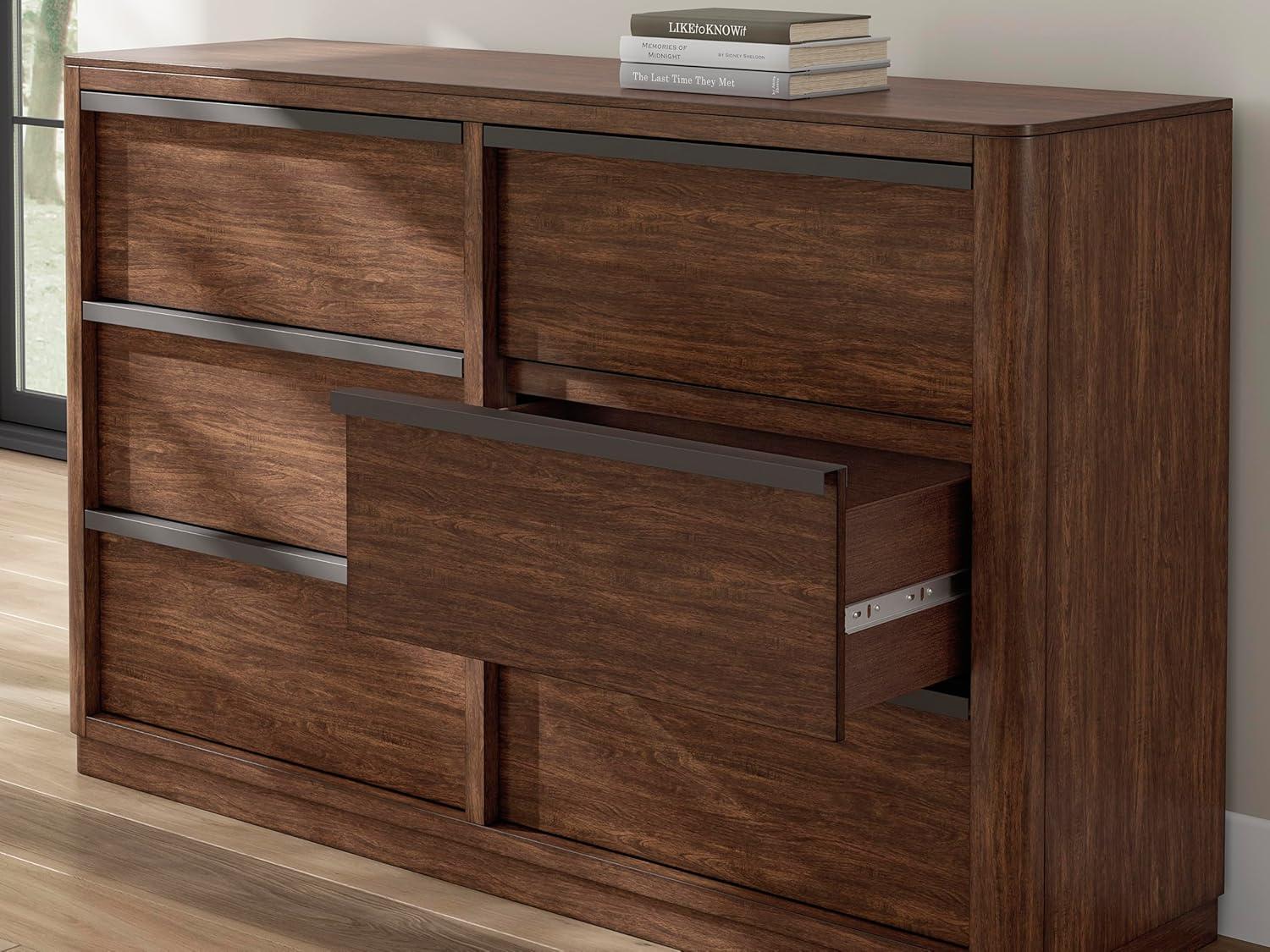 imageSignature Design by Ashley Sharlance Transitional 9Drawer Dresser and Mirror with Safety Stop and FeltLined Top Drawer Light BrownDark Brown