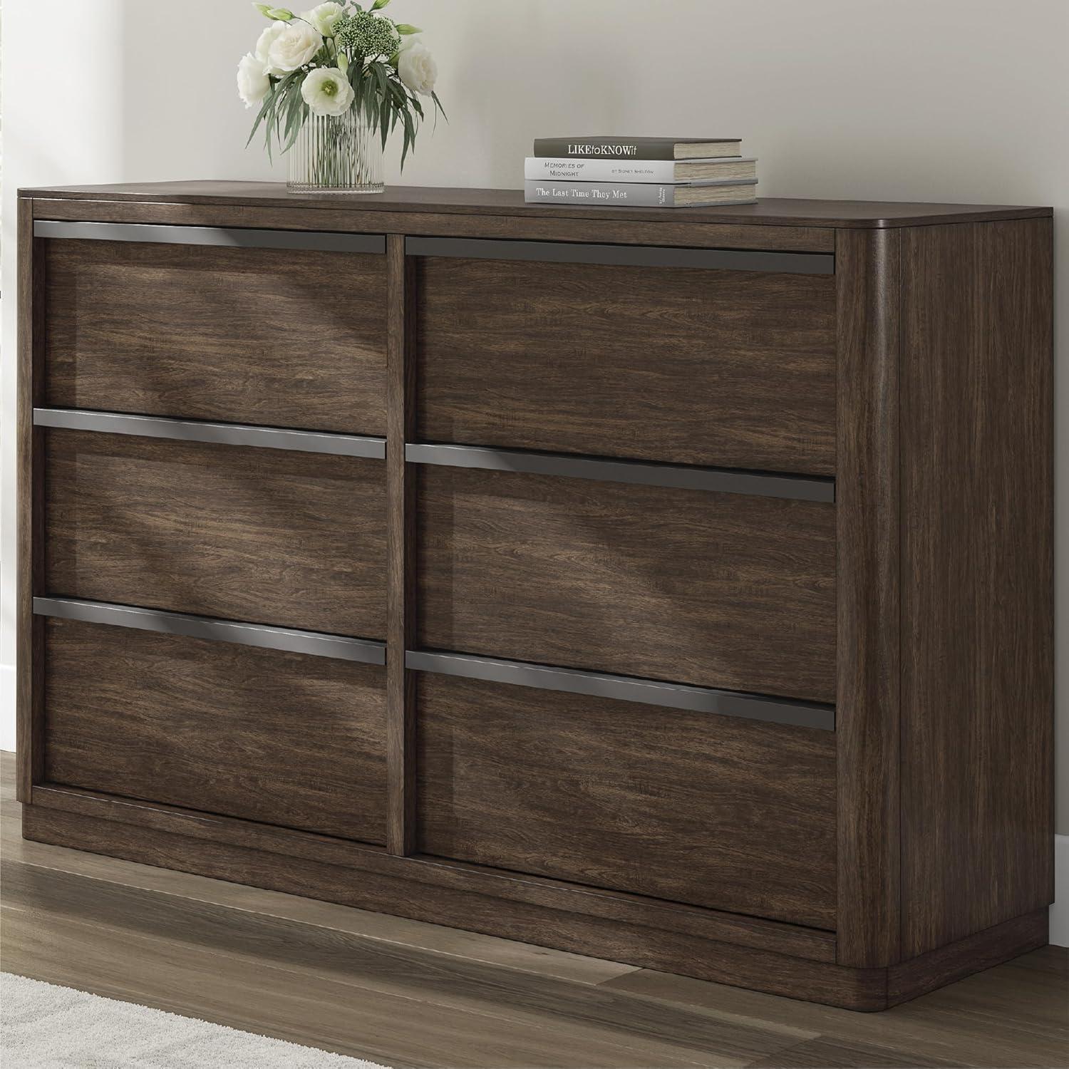 imageSignature Design by Ashley Sharlance Transitional 9Drawer Dresser and Mirror with Safety Stop and FeltLined Top Drawer Light BrownDark Brown