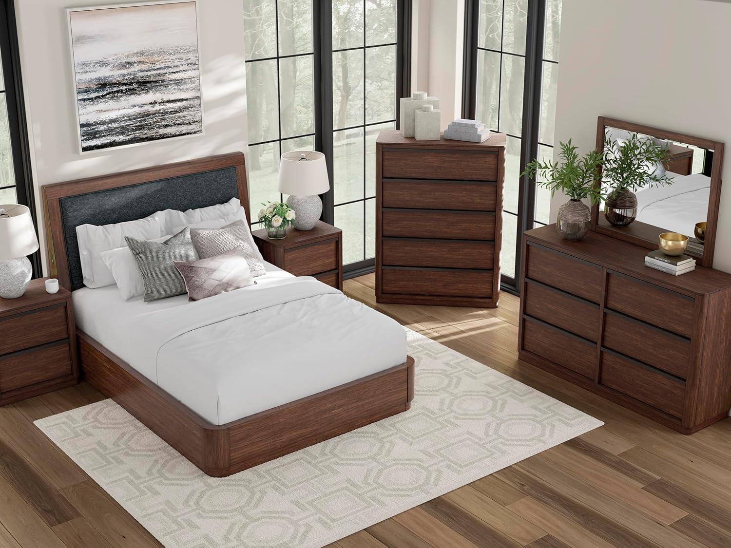 imageSignature Design by Ashley Sharlance Transitional 9Drawer Dresser and Mirror with Safety Stop and FeltLined Top Drawer Light BrownDark Brown